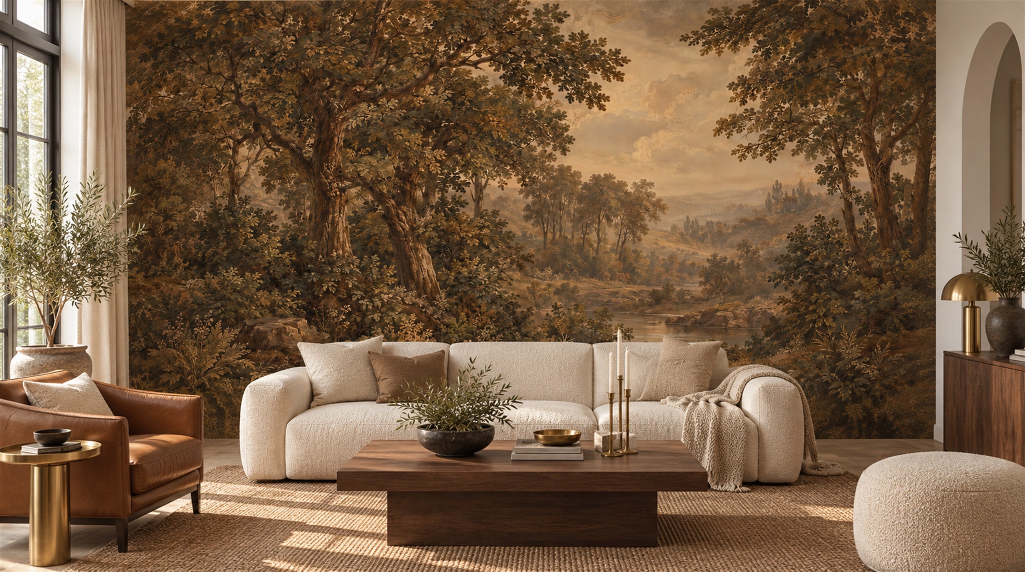 Brown Woodland Trees Wallpaper Mural Main