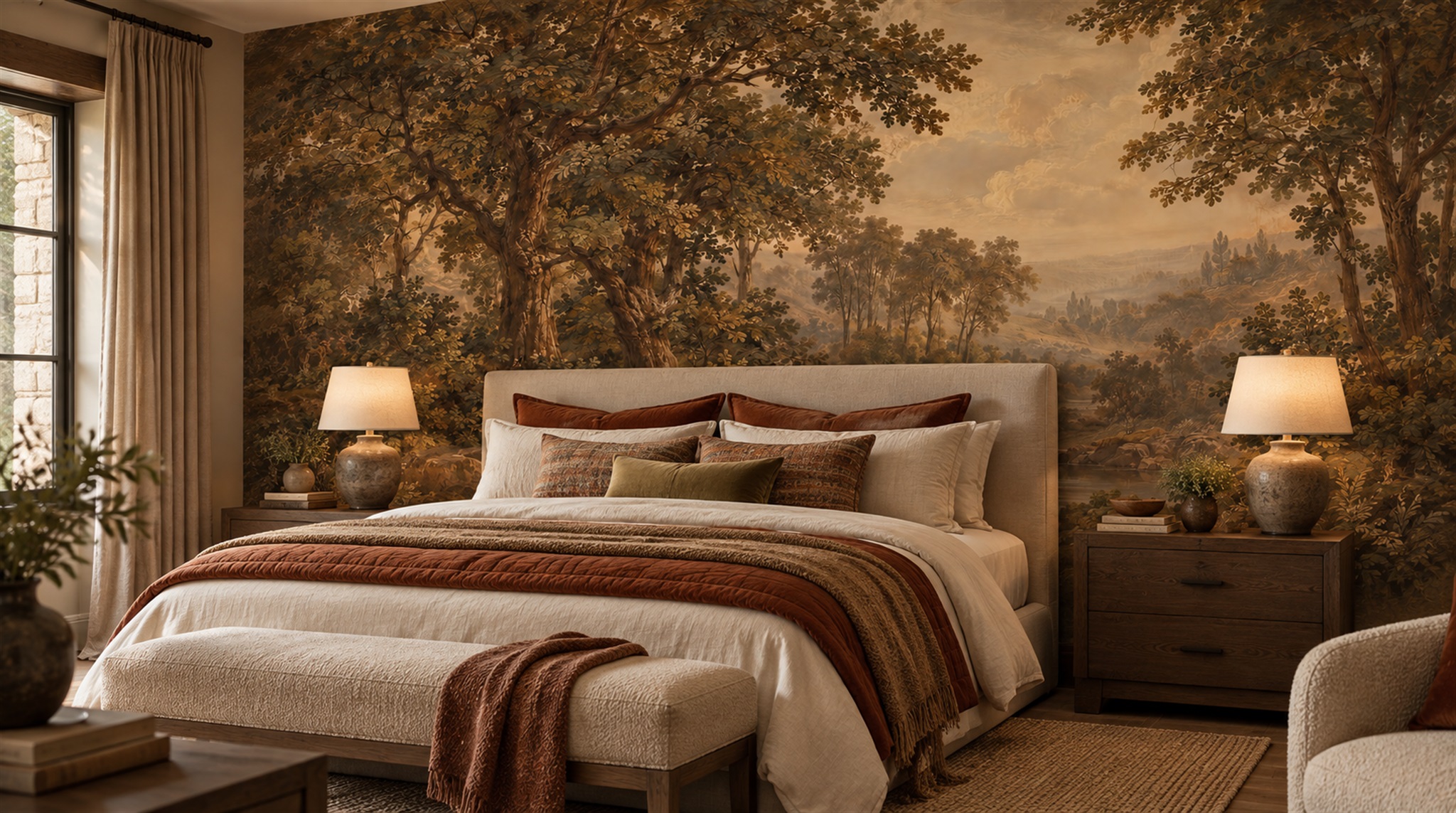 Brown Woodland Trees Wallpaper Mural Scene