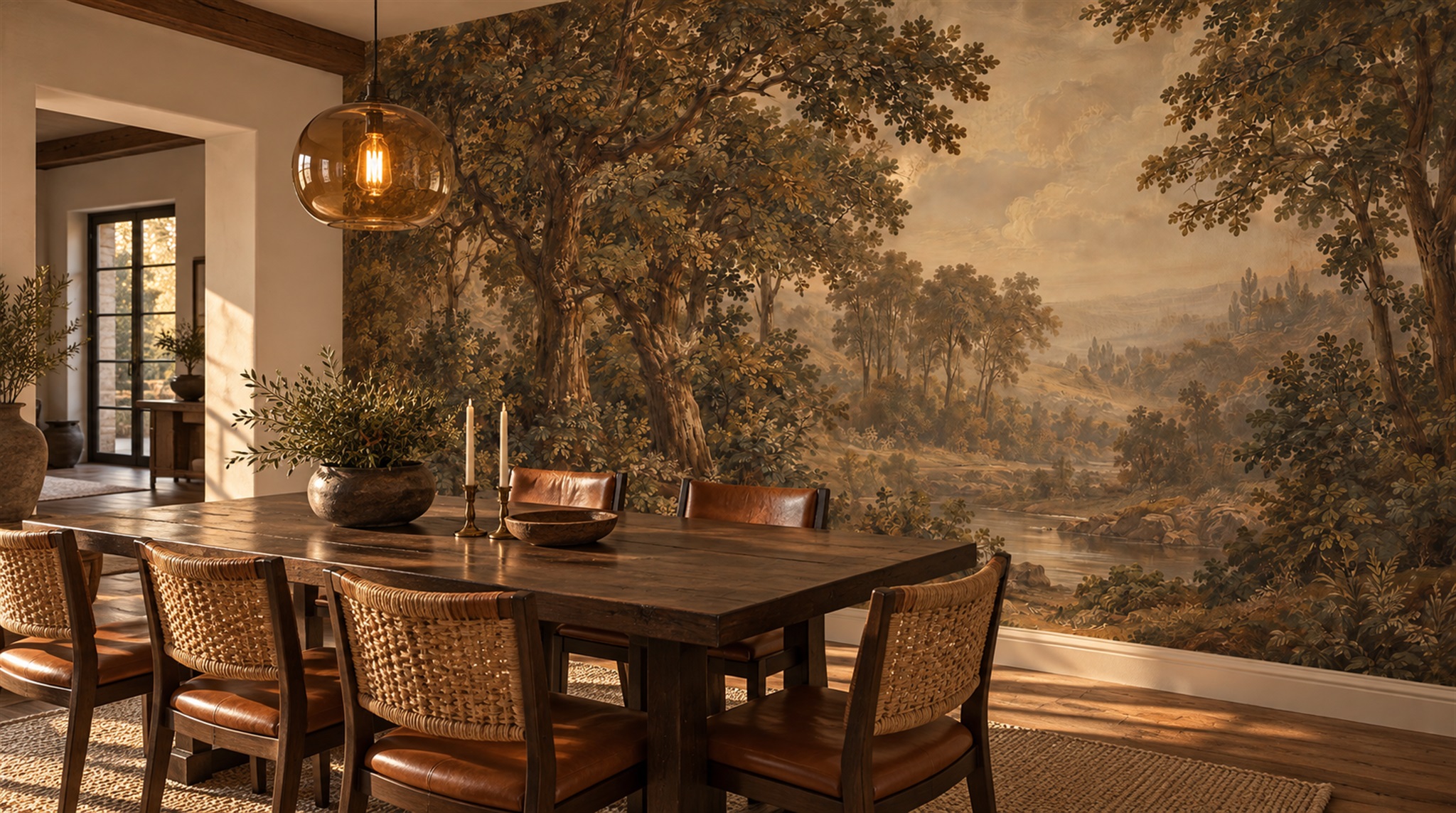 Brown Woodland Trees Wallpaper Mural Scene