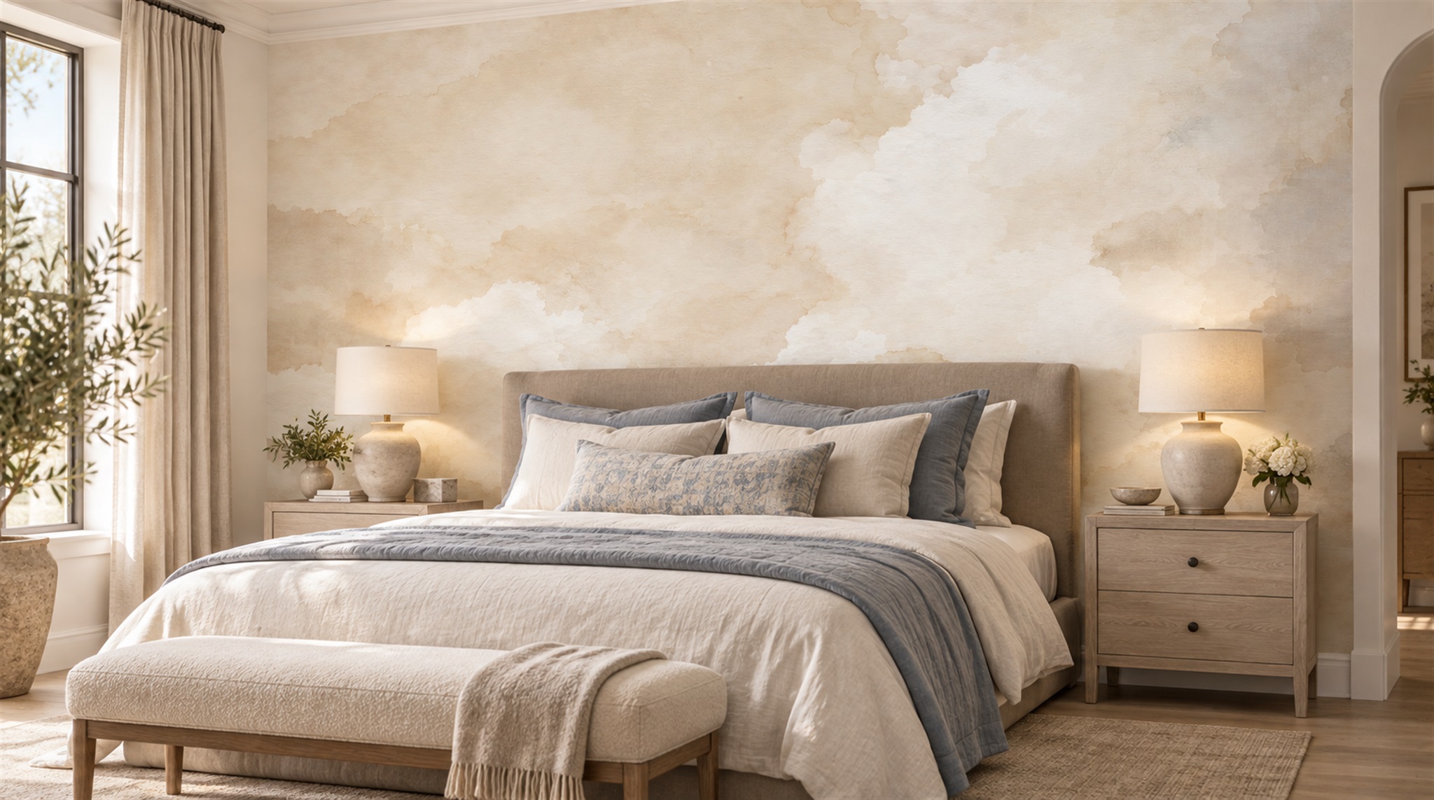 Ivory Soft Cloudscape Wallpaper Mural Scene