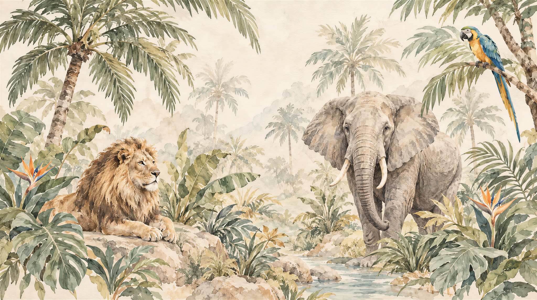 Neutral Safari Animals Wallpaper Mural Main
