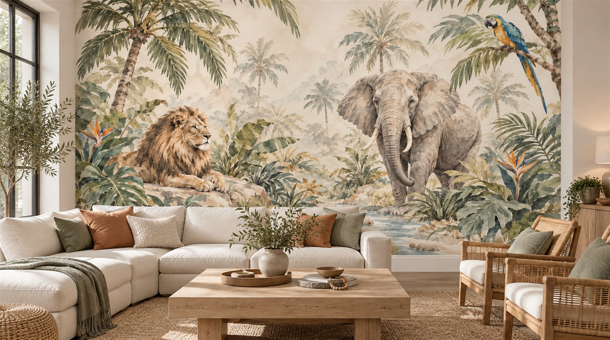 Neutral Safari Animals Wallpaper Mural Main