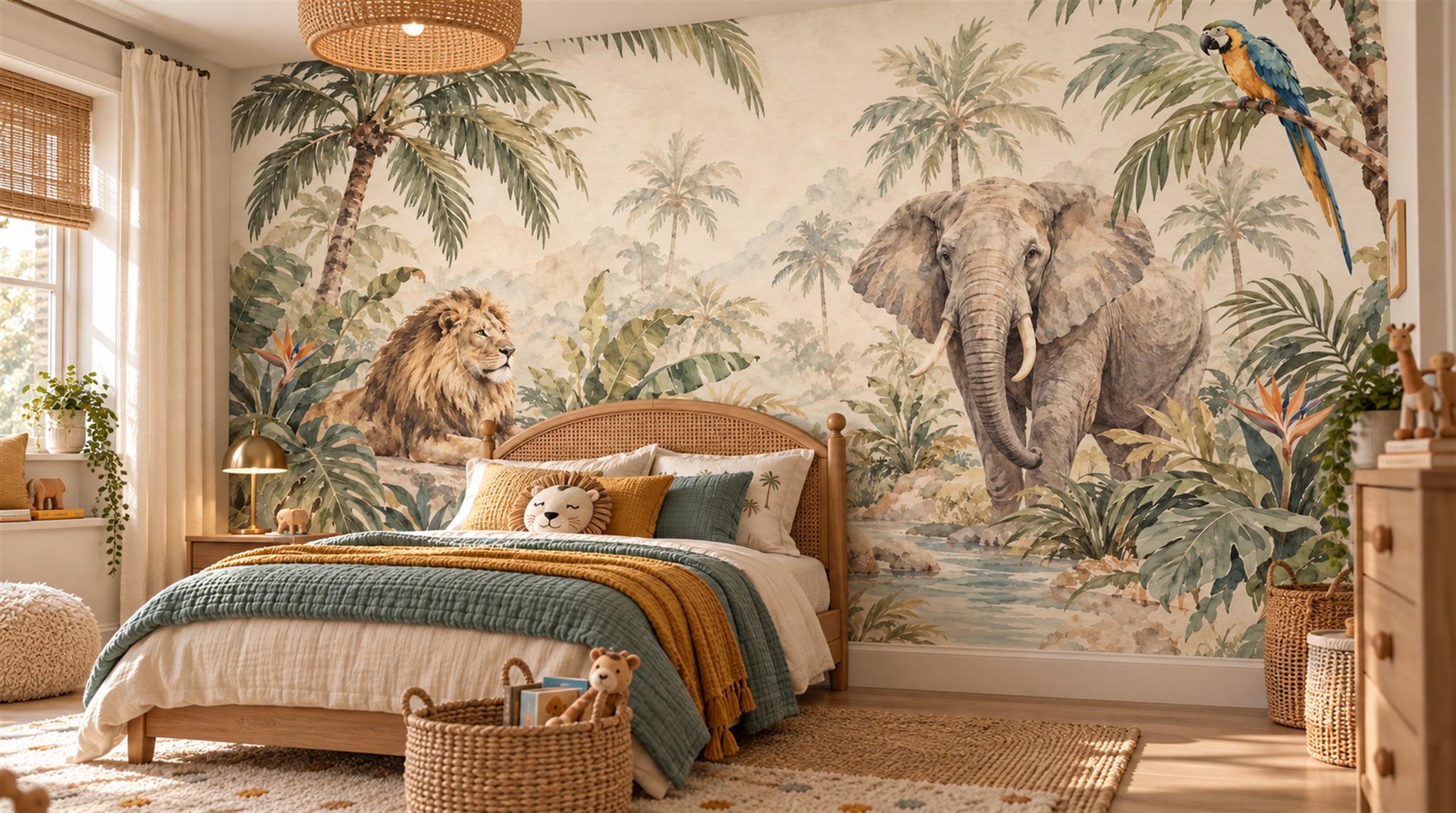 Neutral Safari Animals Wallpaper Mural Scene