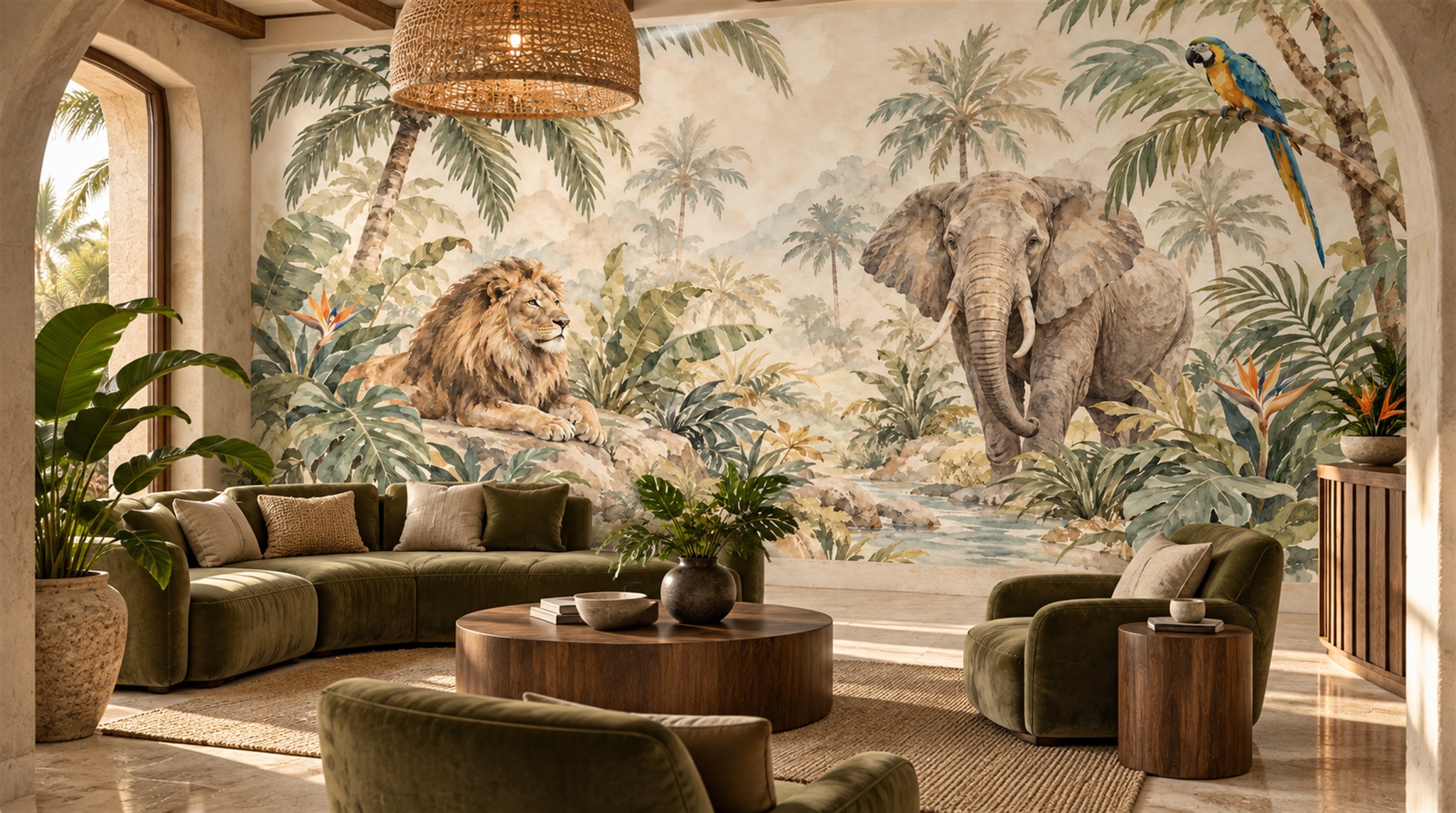 Neutral Safari Animals Wallpaper Mural Scene