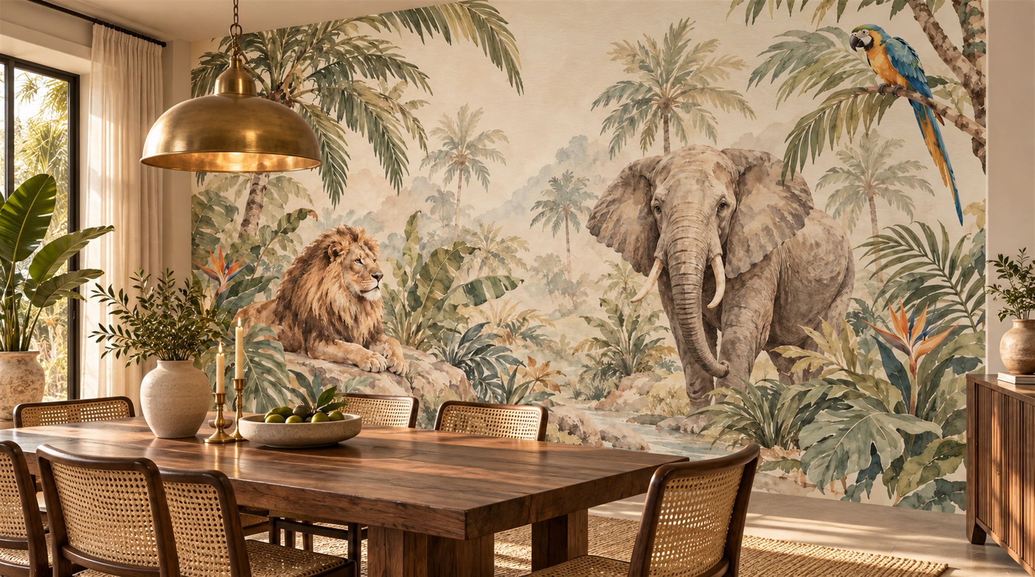 Neutral Safari Animals Wallpaper Mural Scene