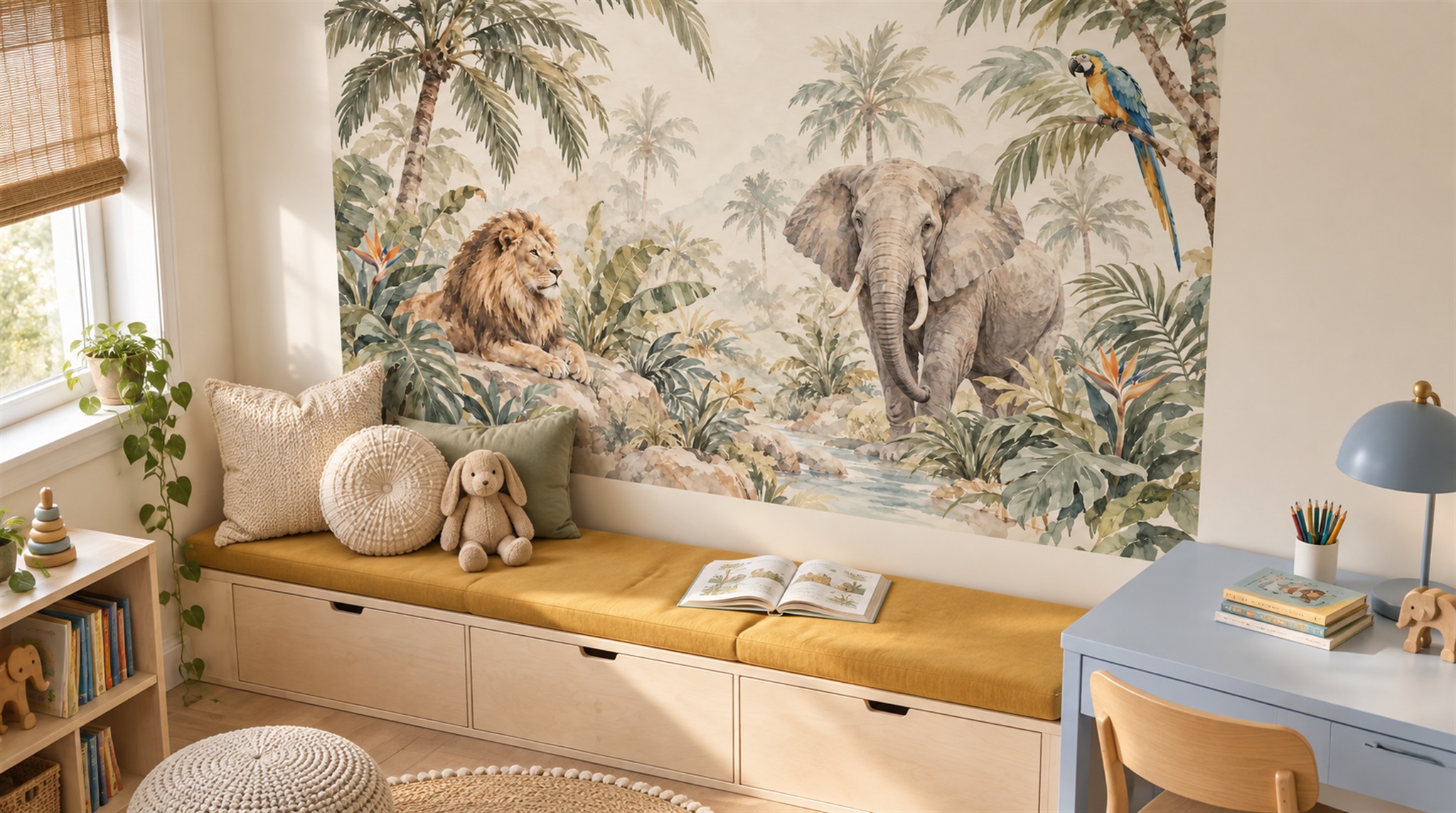 Neutral Safari Animals Wallpaper Mural Scene