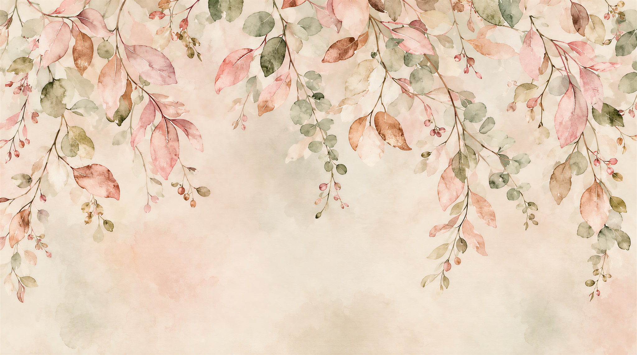 Pink Floral Foliage Wallpaper Mural Main