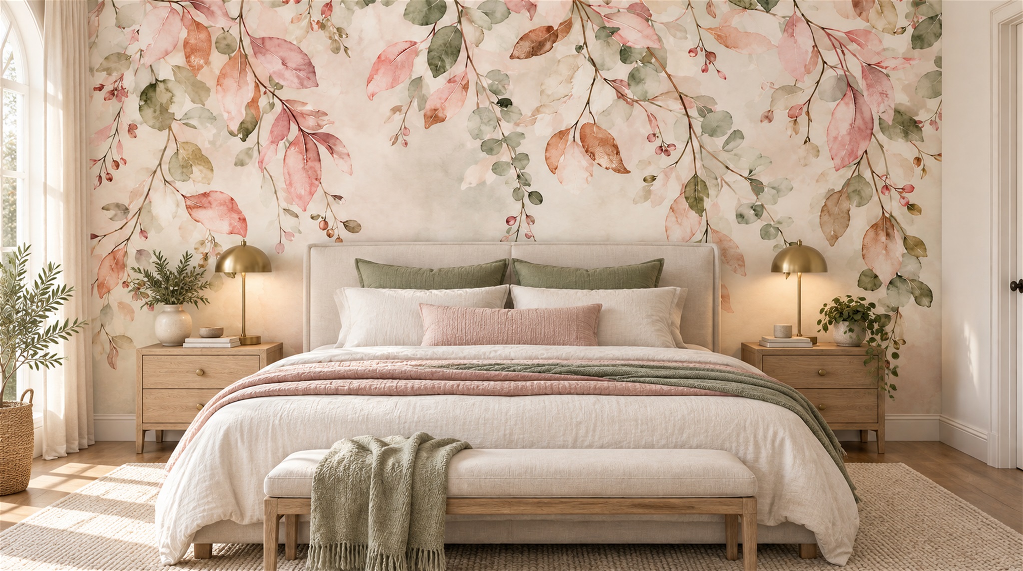 Pink Floral Foliage Wallpaper Mural Main