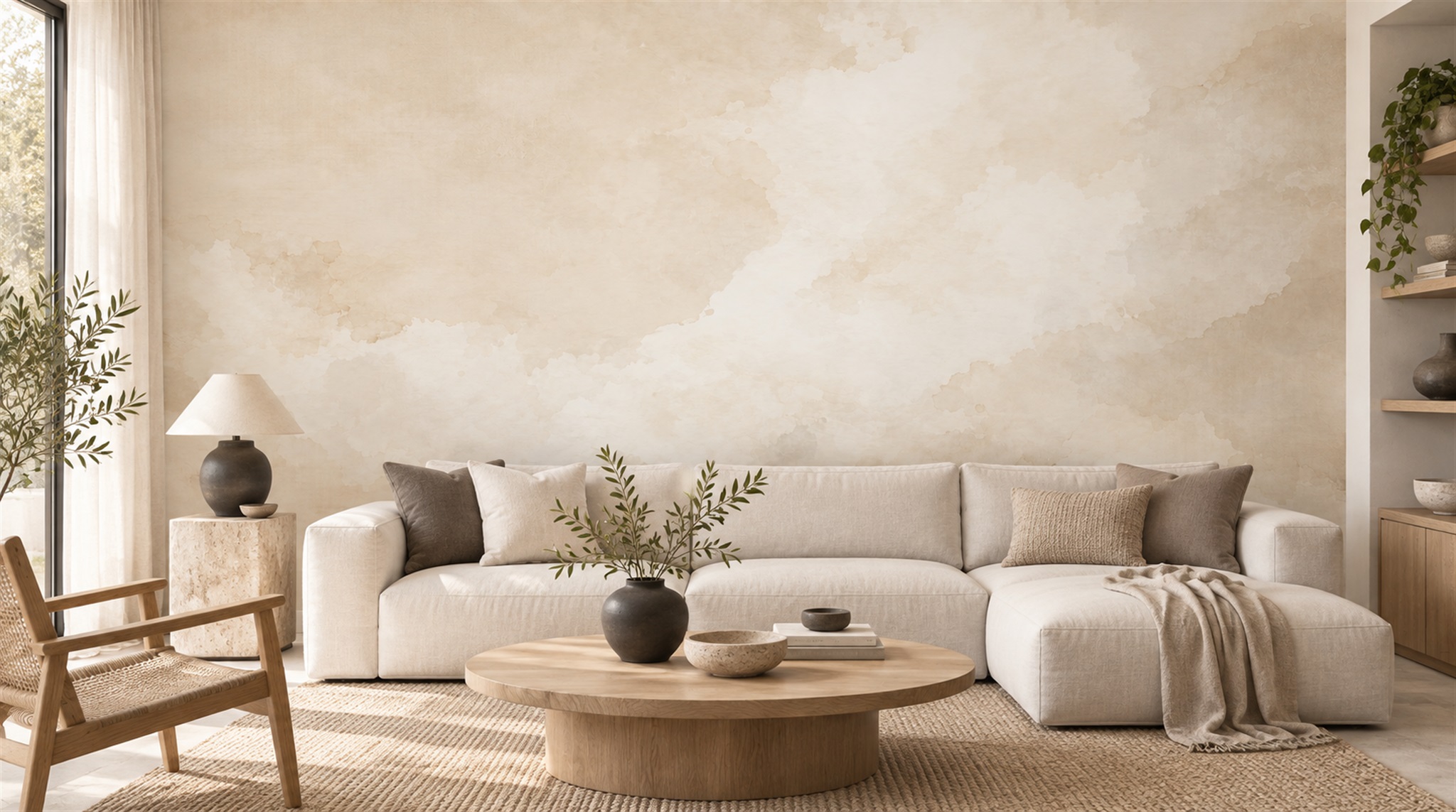 Ivory Soft Cloudscape Japandi Wallpaper Mural Main