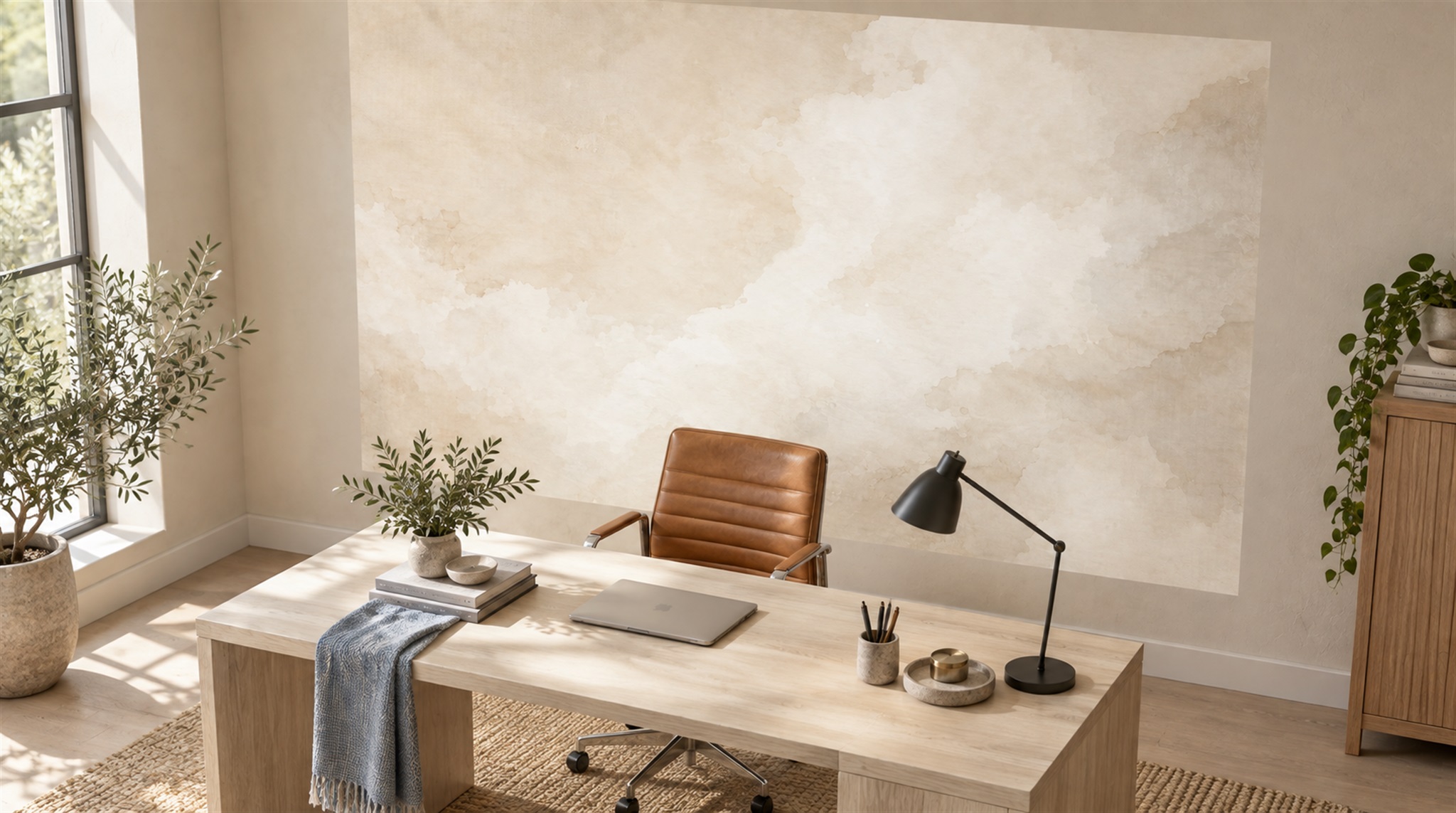 Ivory Soft Cloudscape Japandi Wallpaper Mural Scene