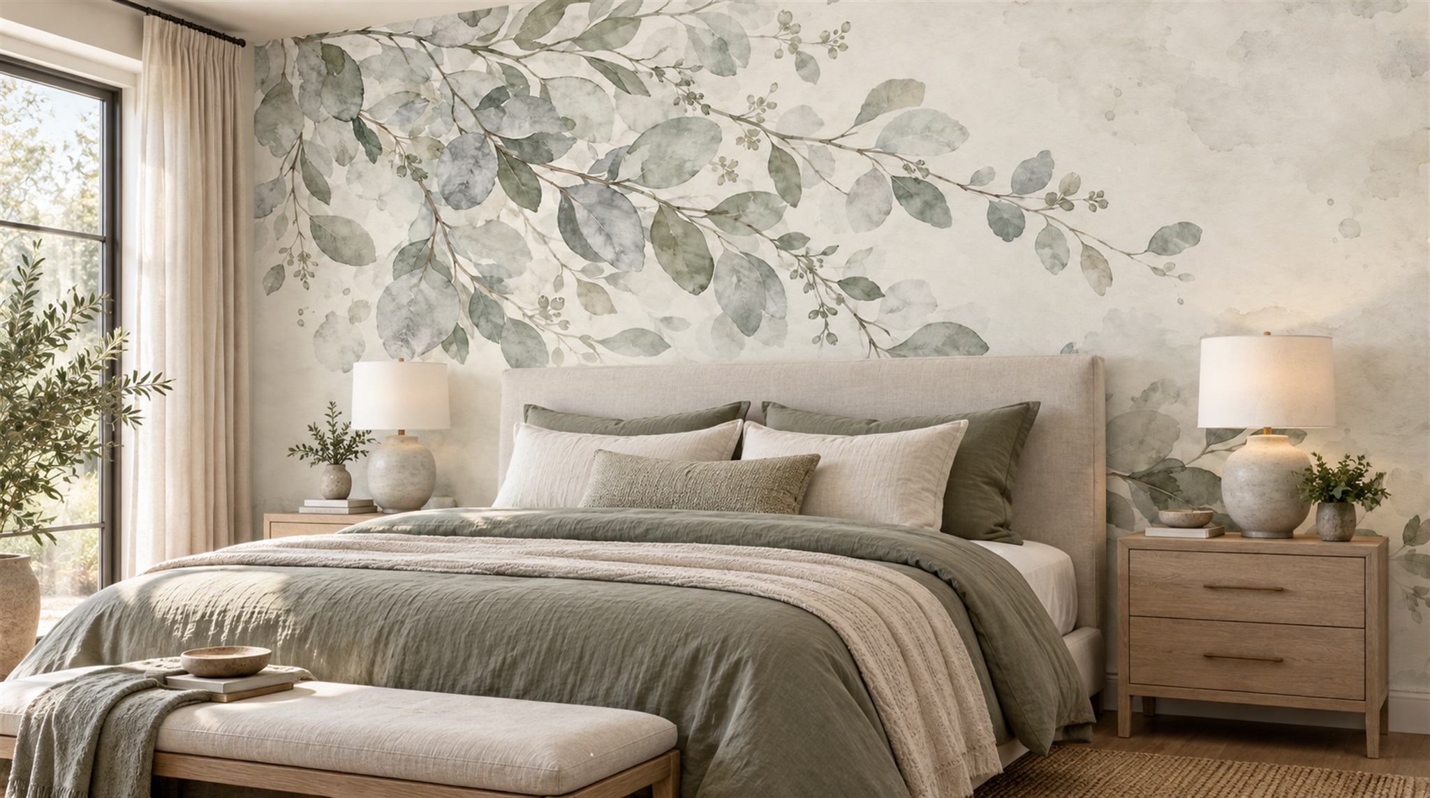 Sage Green Decorative Wall Art Wallpaper Mural Scene