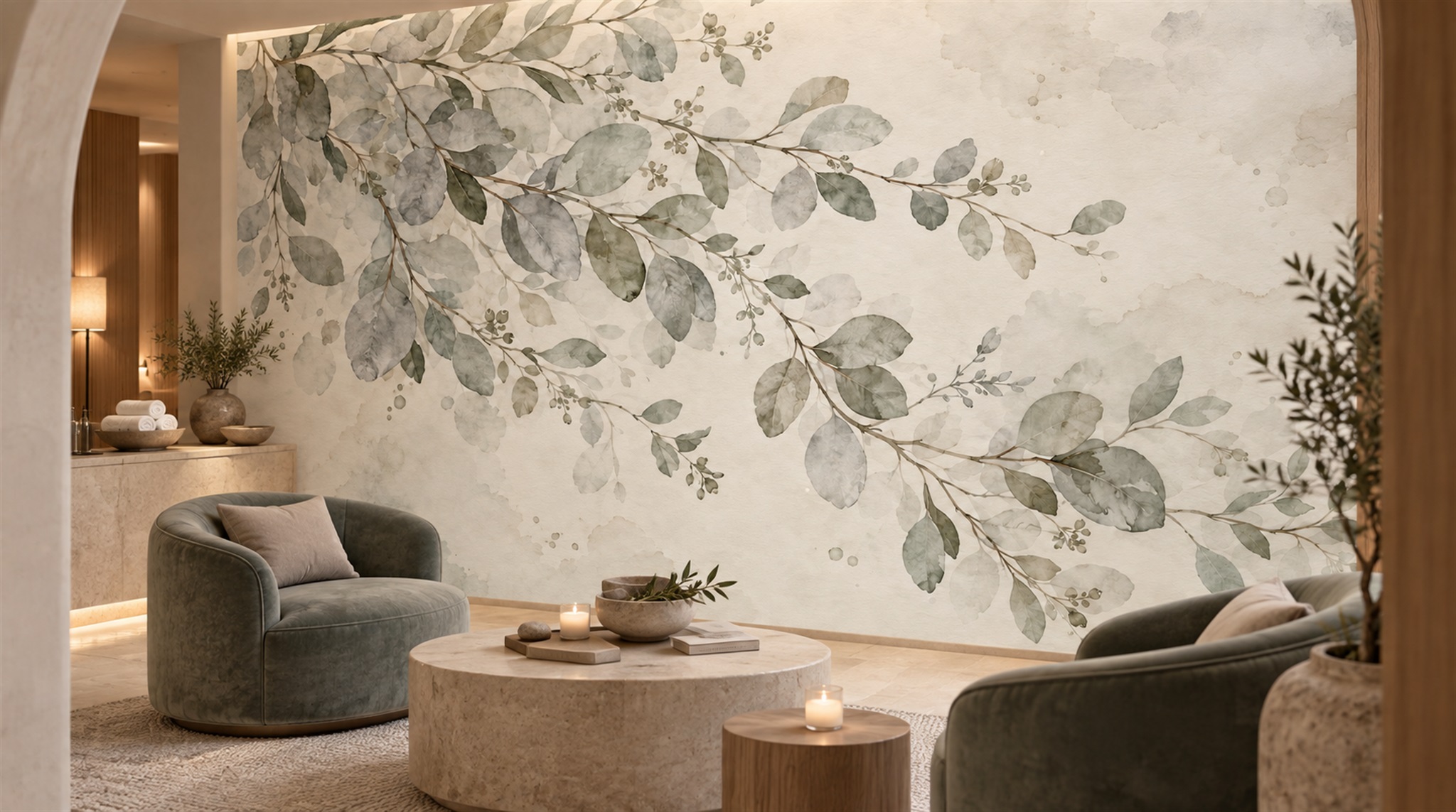 Sage Green Decorative Wall Art Wallpaper Mural Scene