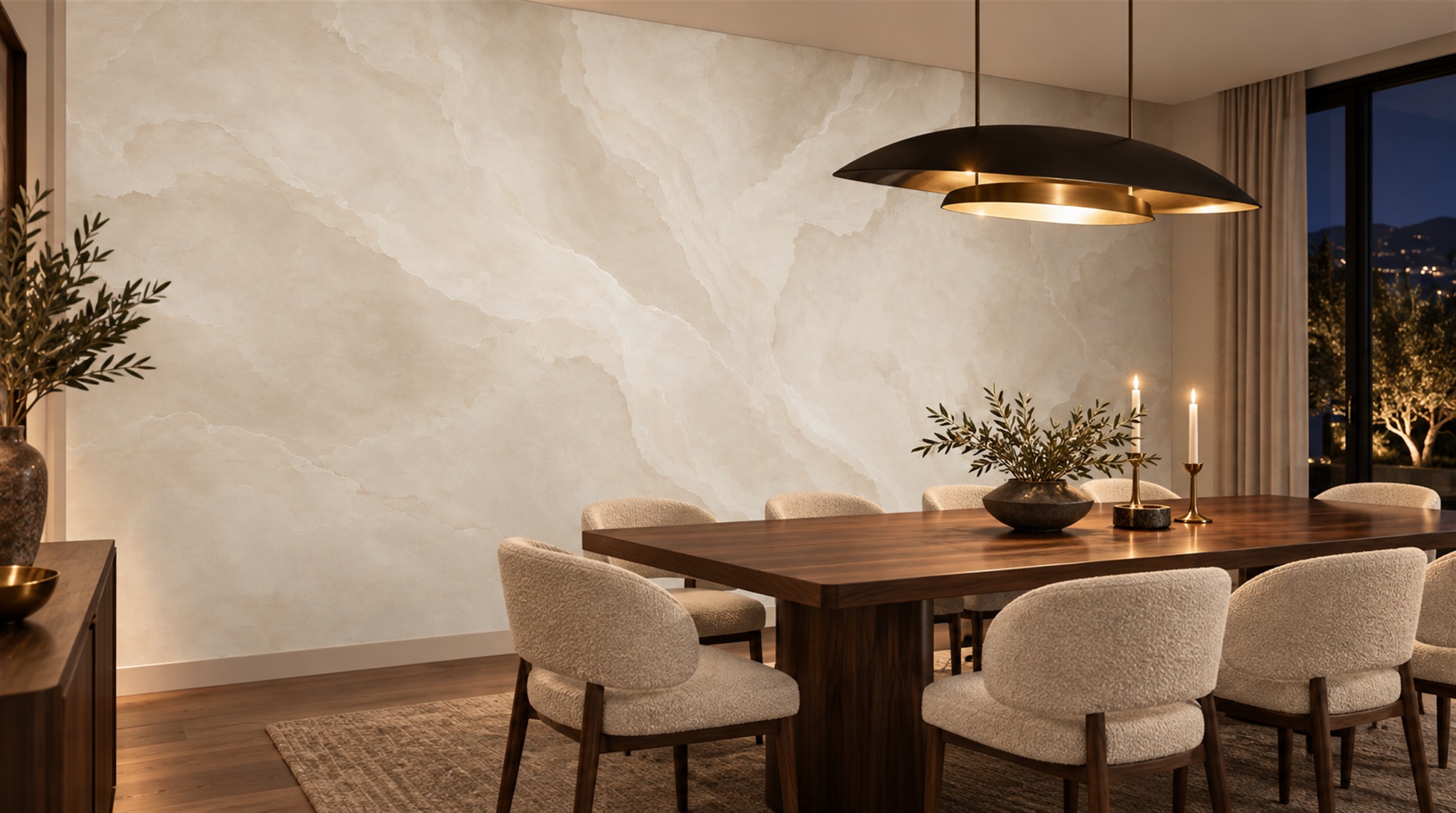 Ivory Marble Veining Japandi Wallpaper Mural Scene