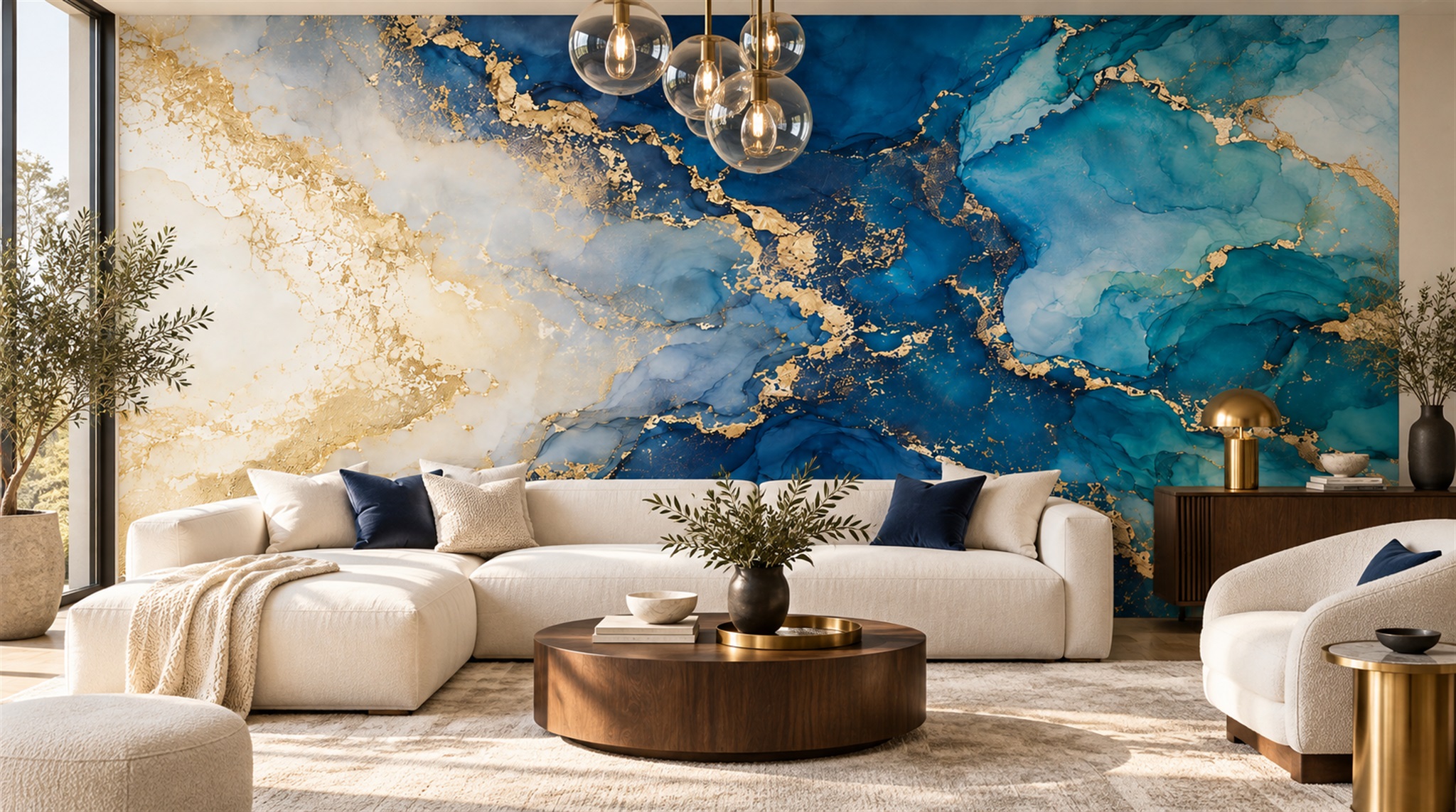 Blue Marble Veining Wallpaper Mural Main