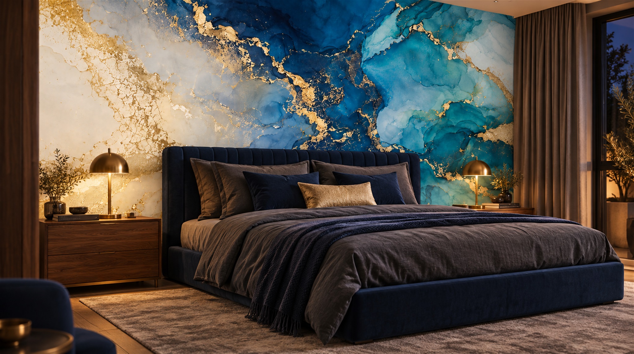 Blue Marble Veining Wallpaper Mural Scene