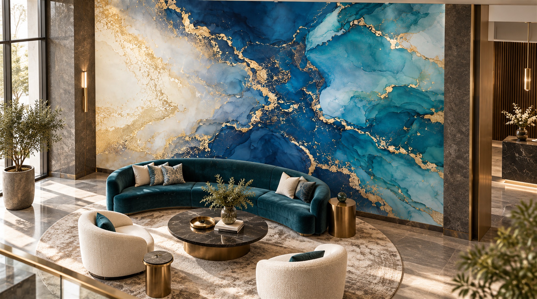 Blue Marble Veining Wallpaper Mural Scene
