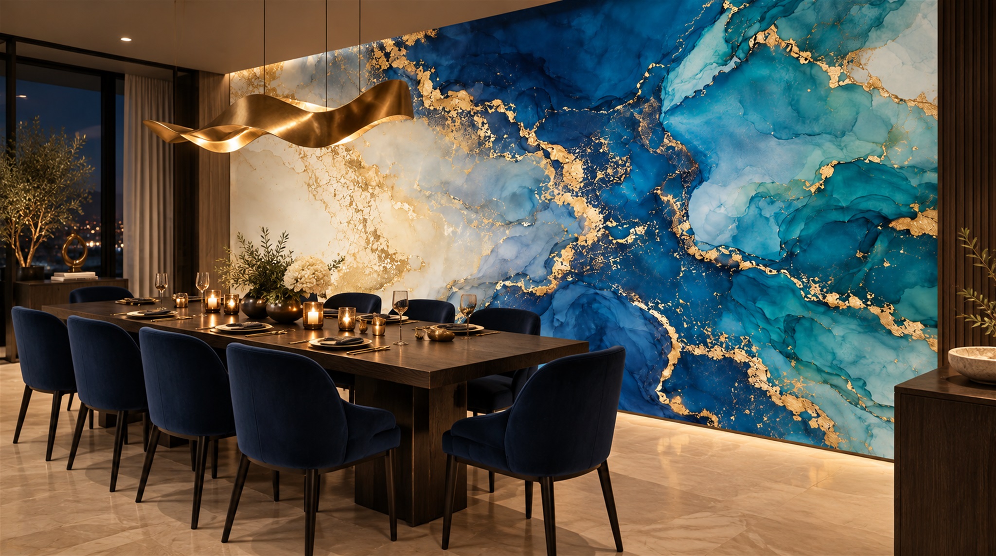 Blue Marble Veining Wallpaper Mural Scene