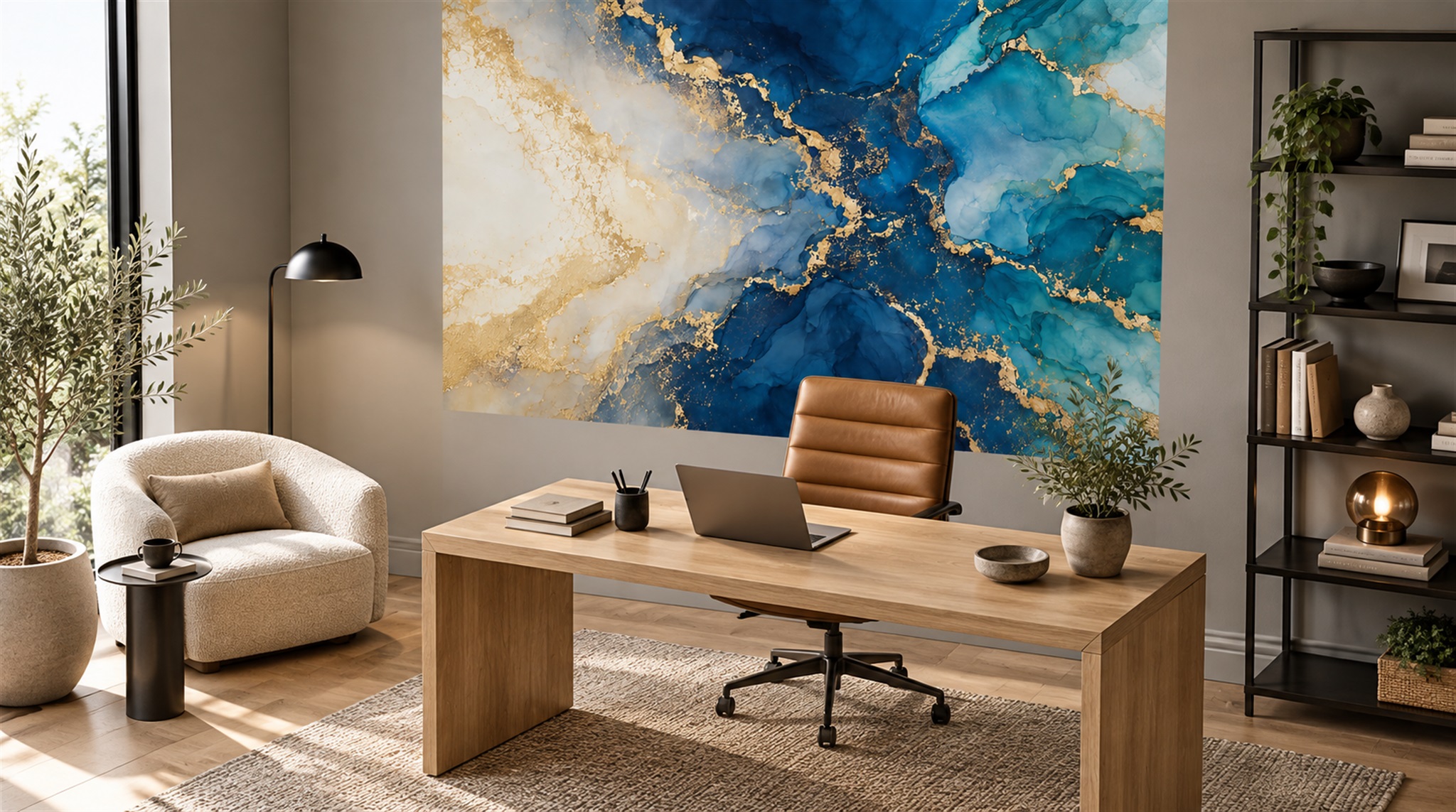 Blue Marble Veining Wallpaper Mural Scene