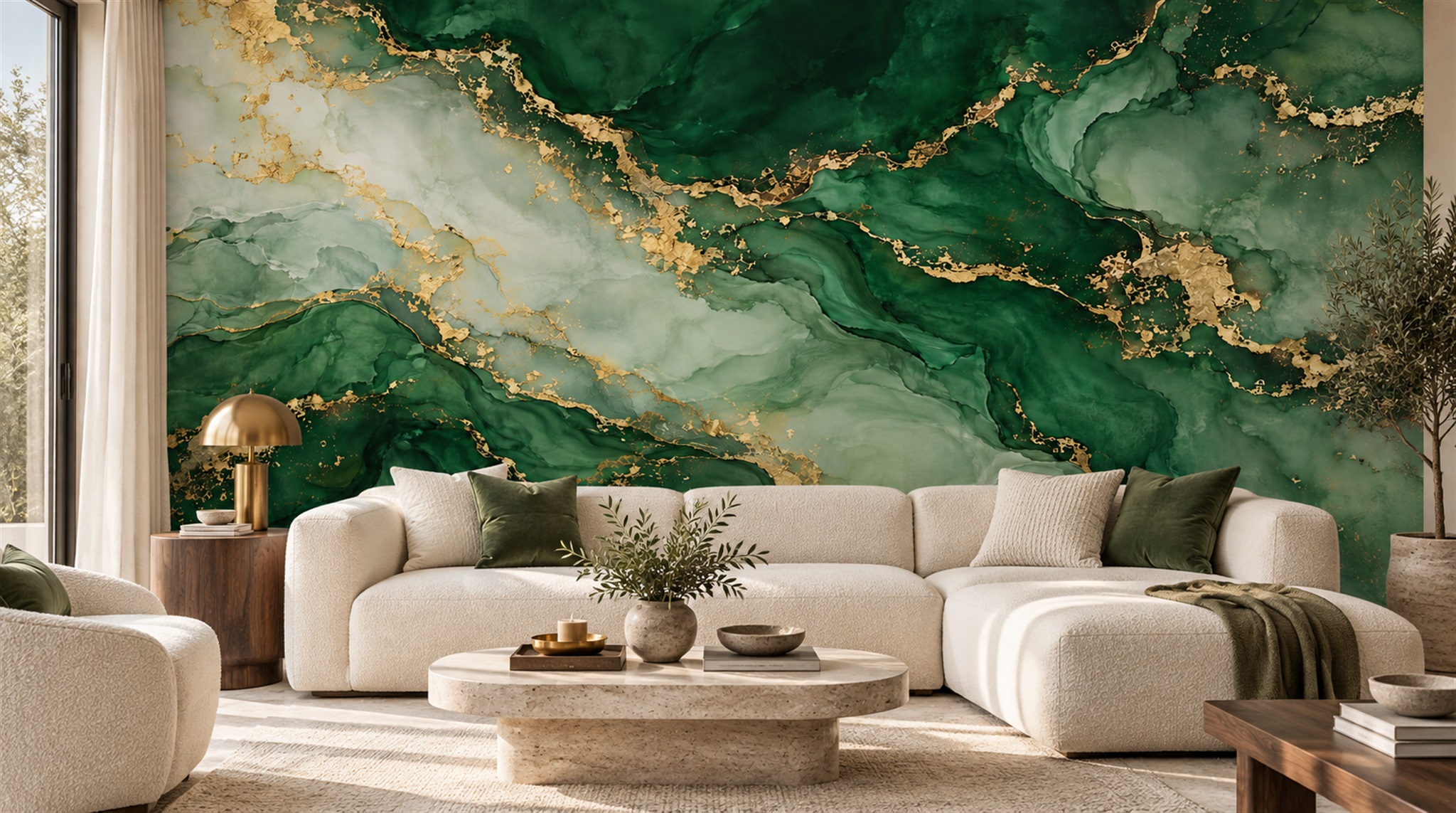 Green Marble Veining Wallpaper Mural Main
