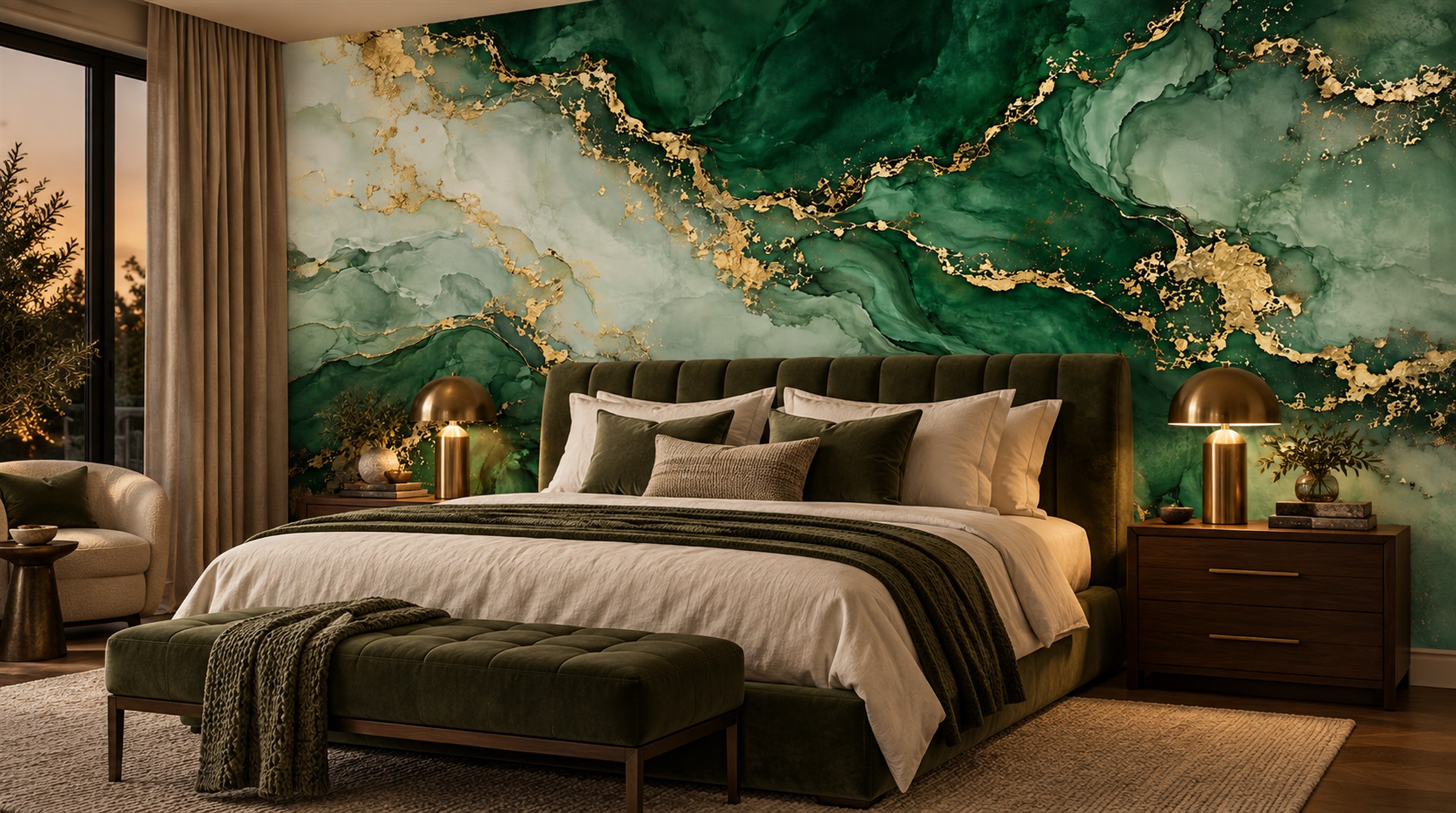 Green Marble Veining Wallpaper Mural Scene