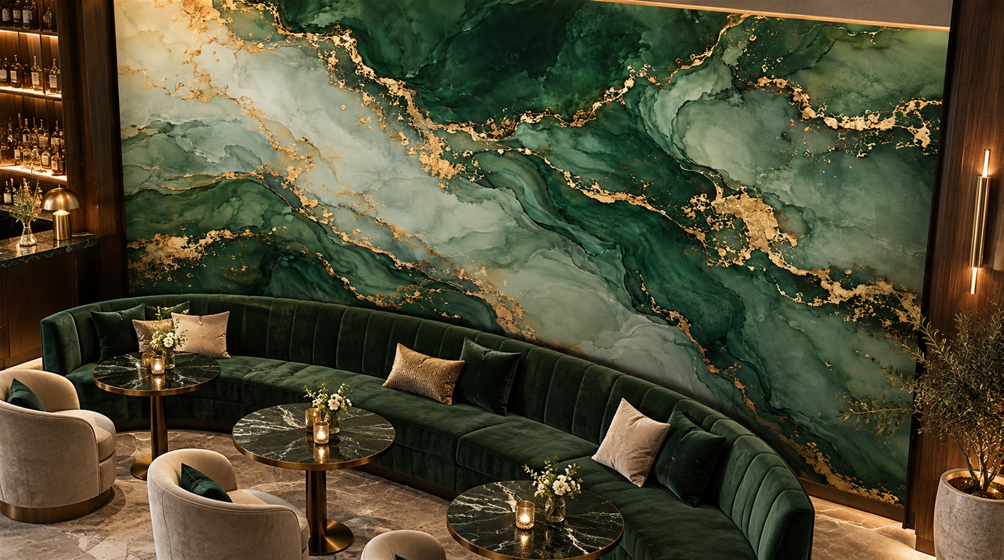 Green Marble Veining Wallpaper Mural Scene