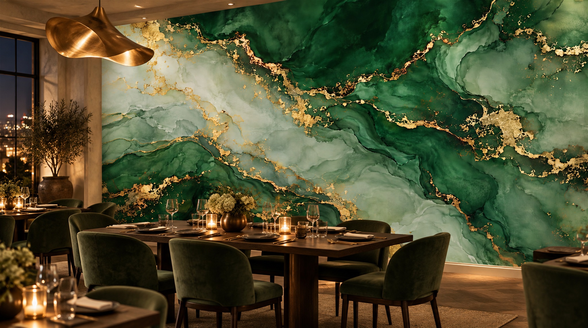 Green Marble Veining Wallpaper Mural Scene
