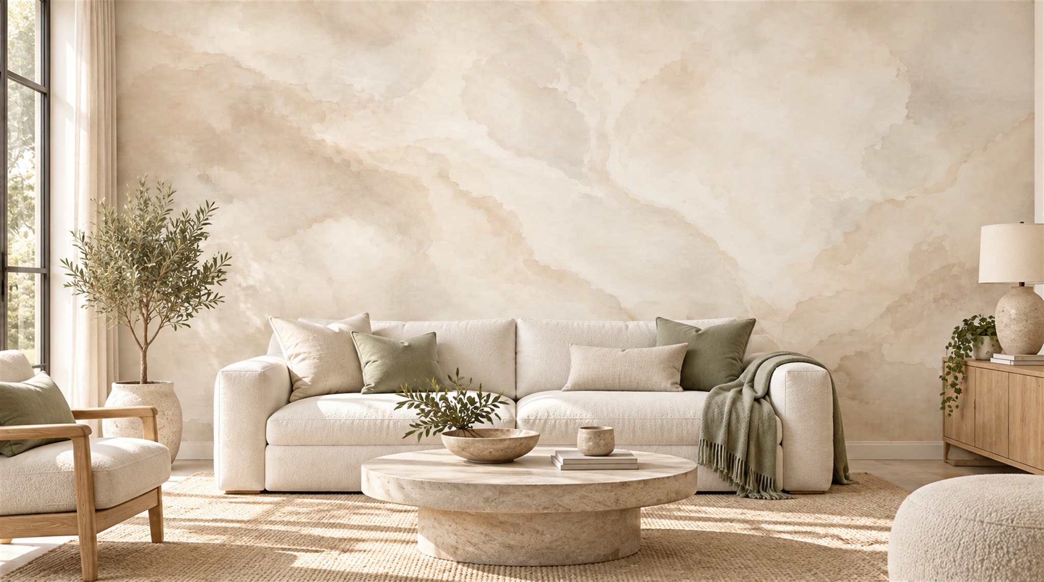 Ivory Marble Veining Wallpaper Mural Main