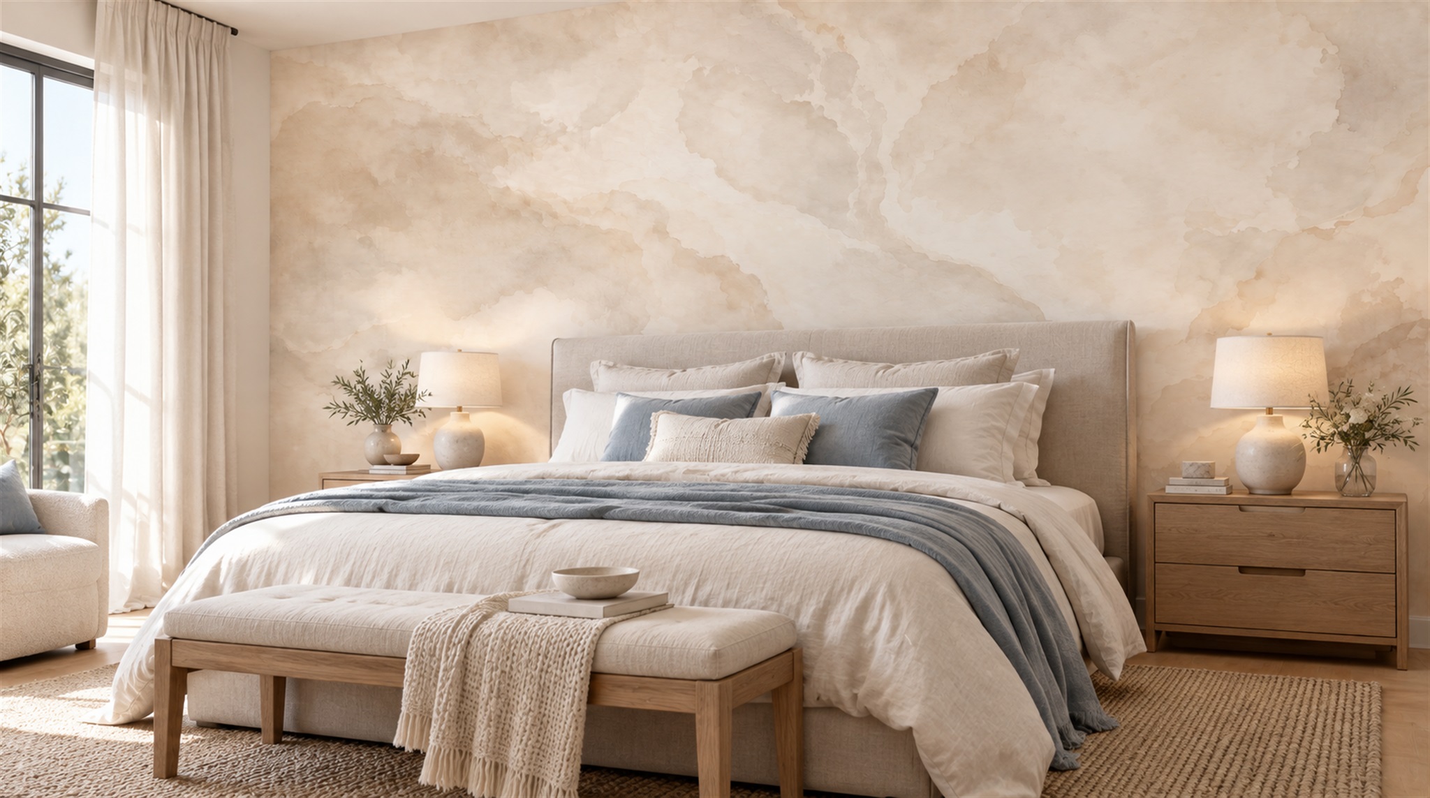 Ivory Marble Veining Wallpaper Mural Scene