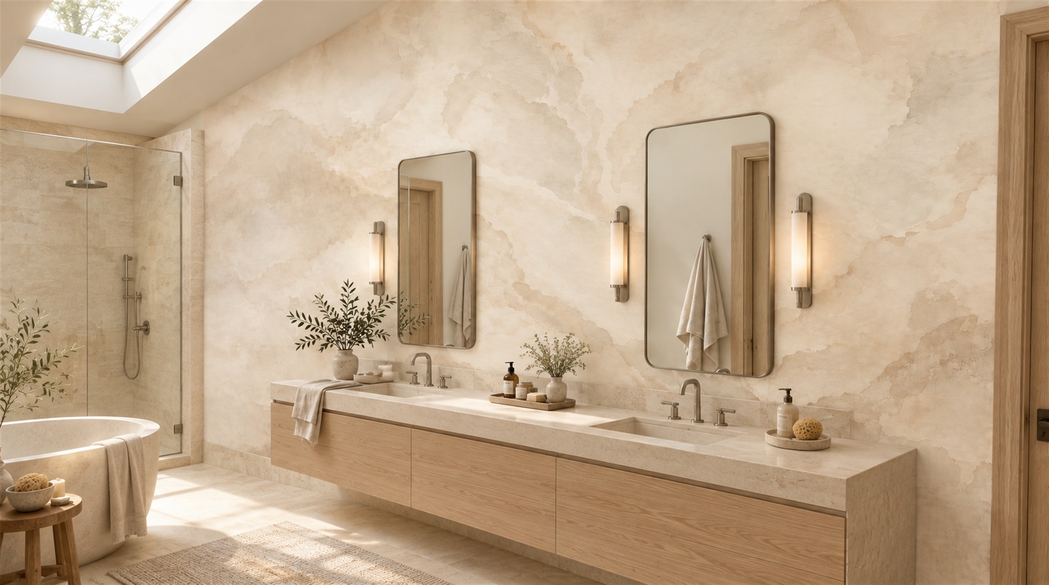 Ivory Marble Veining Wallpaper Mural Scene