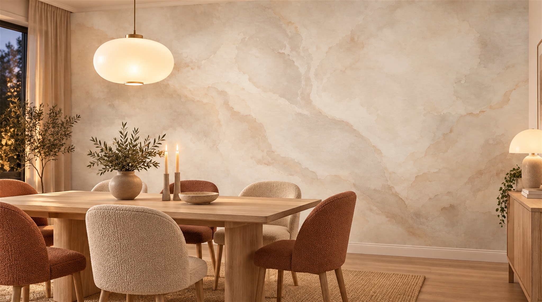 Ivory Marble Veining Wallpaper Mural Scene