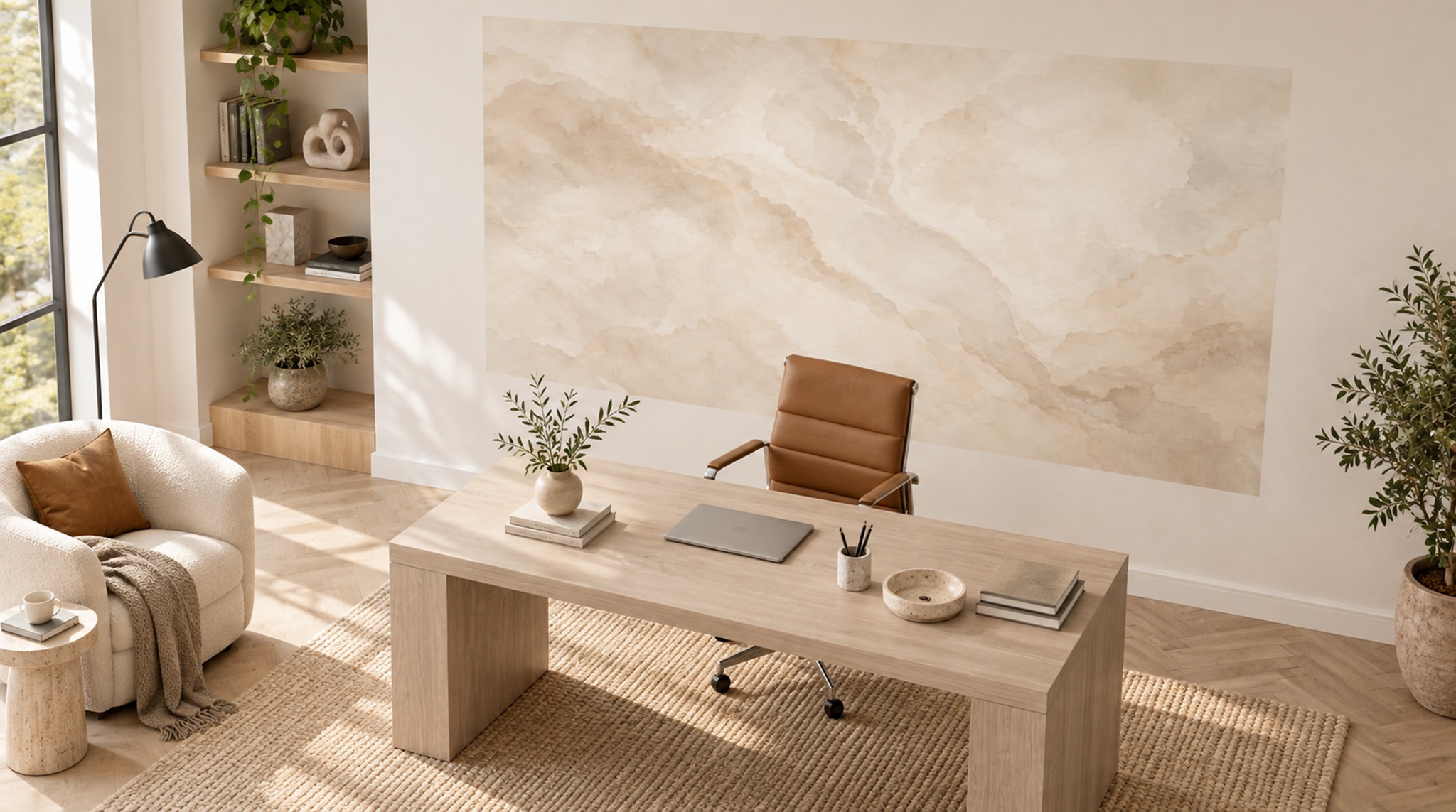 Ivory Marble Veining Wallpaper Mural Scene