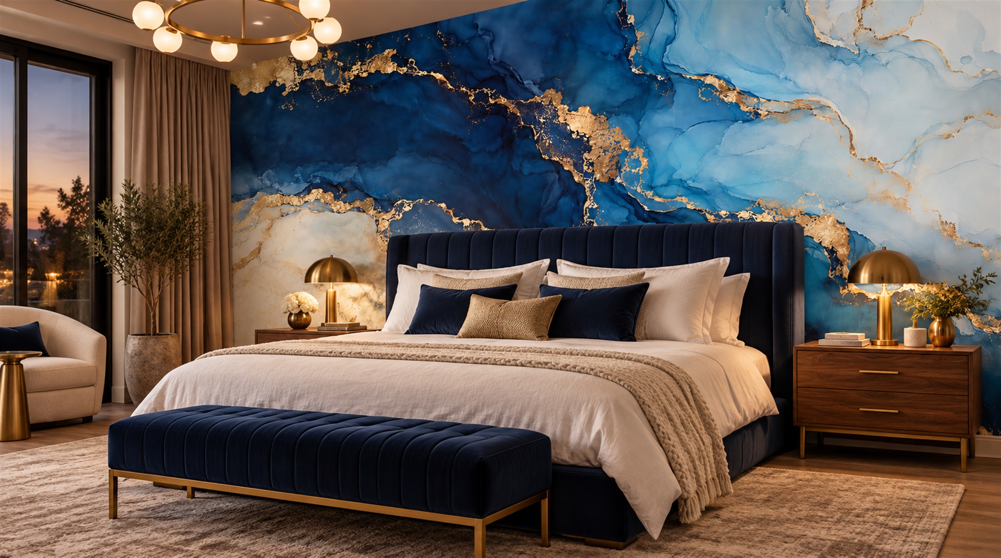 Blue Marble Veining Wallpaper Mural Scene