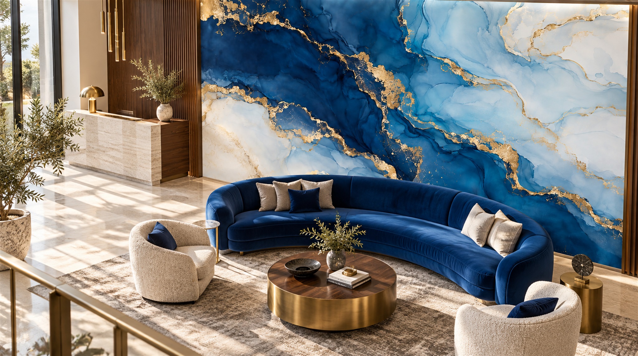 Blue Marble Veining Wallpaper Mural Scene