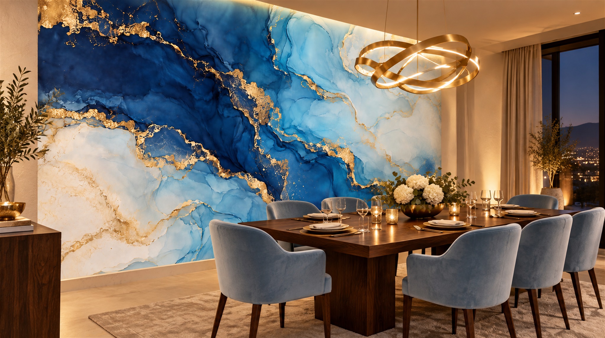Blue Marble Veining Wallpaper Mural Scene