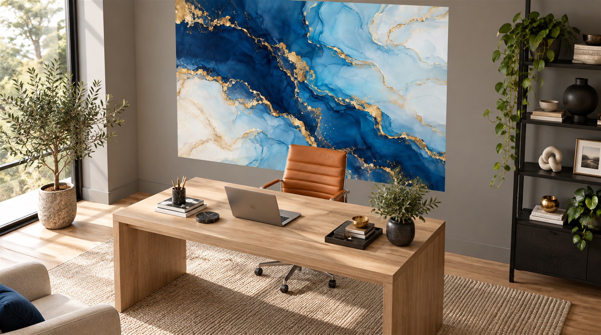 Blue Marble Veining Wallpaper Mural Scene