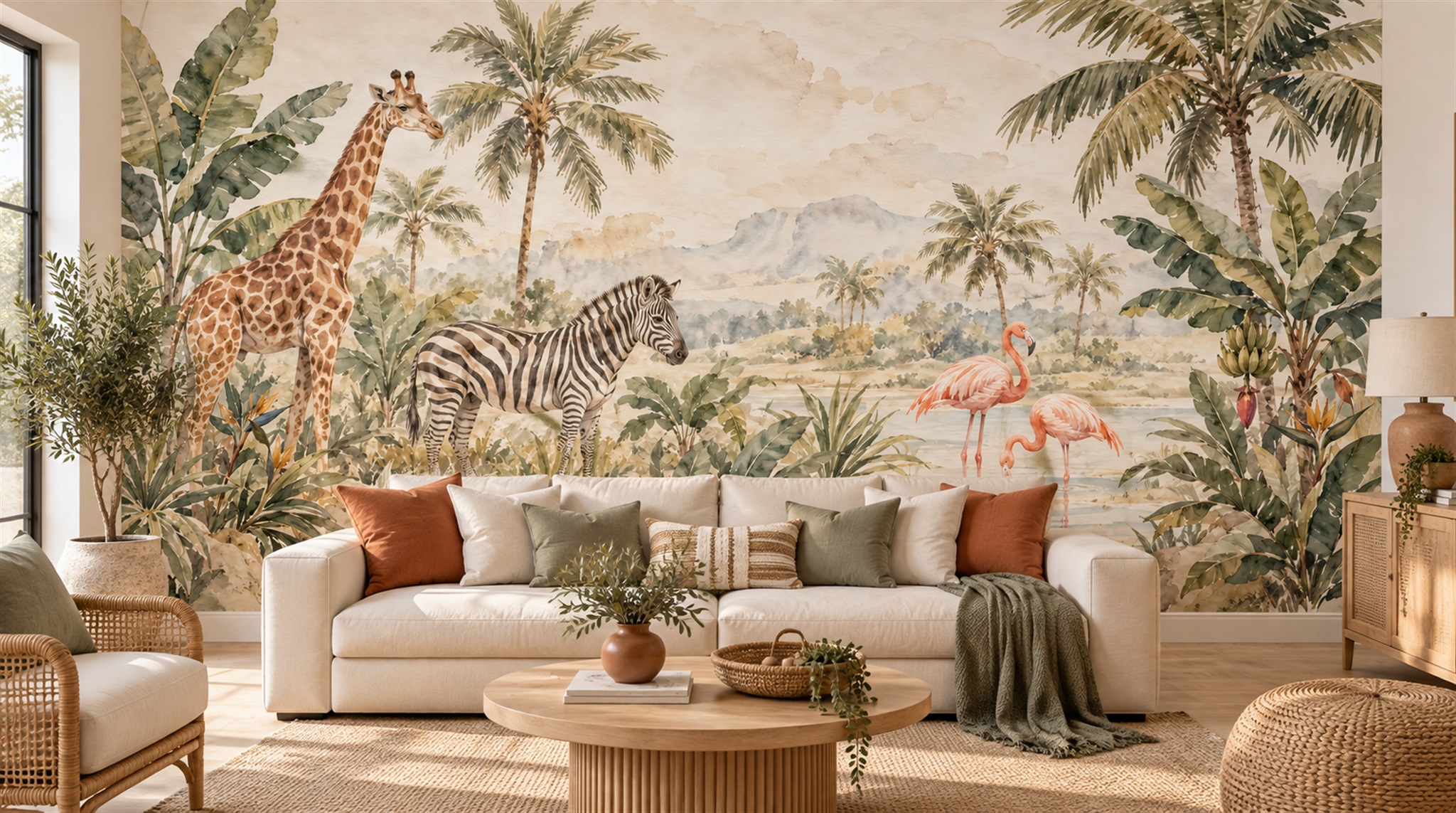 Neutral Safari Animals Wallpaper Mural Main