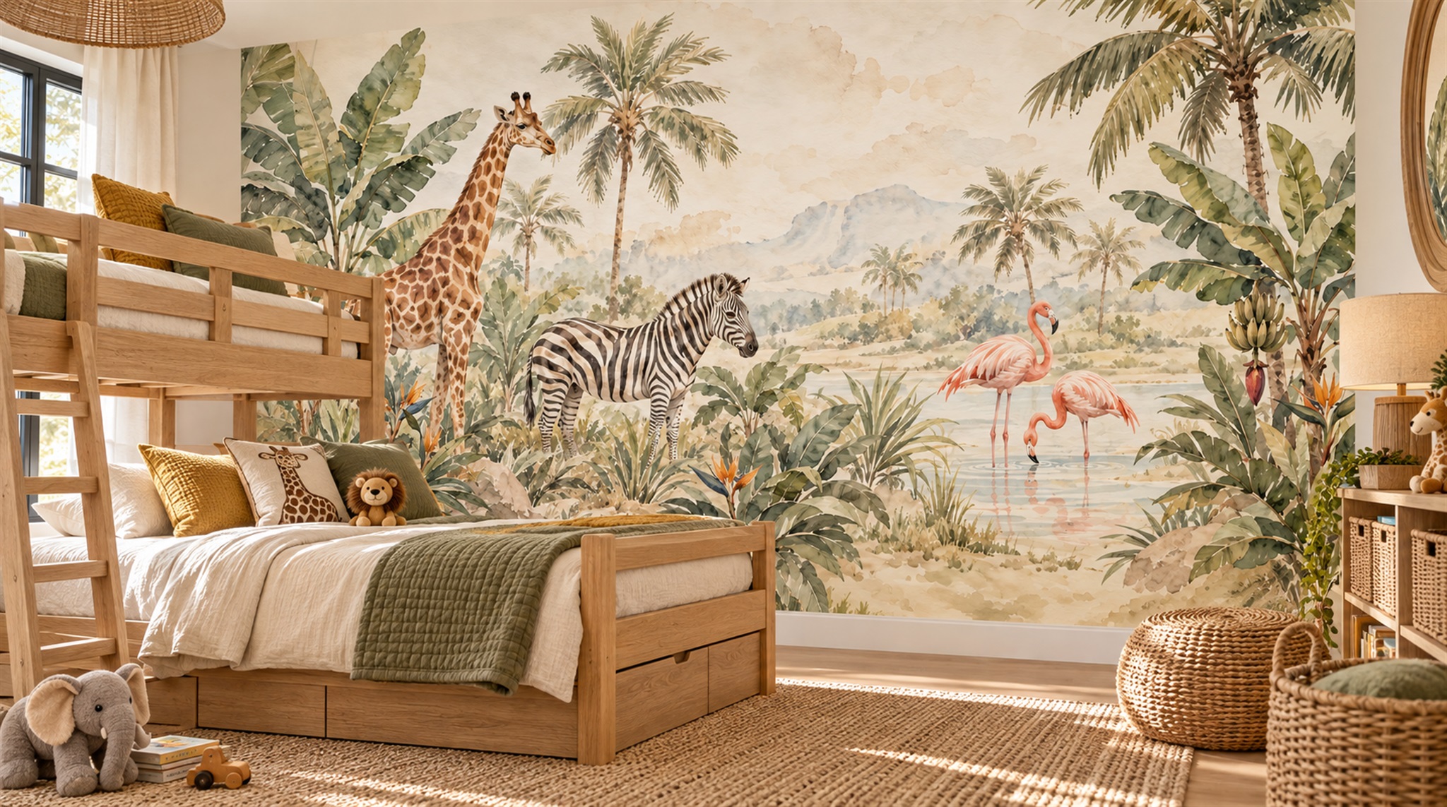 Neutral Safari Animals Wallpaper Mural Scene
