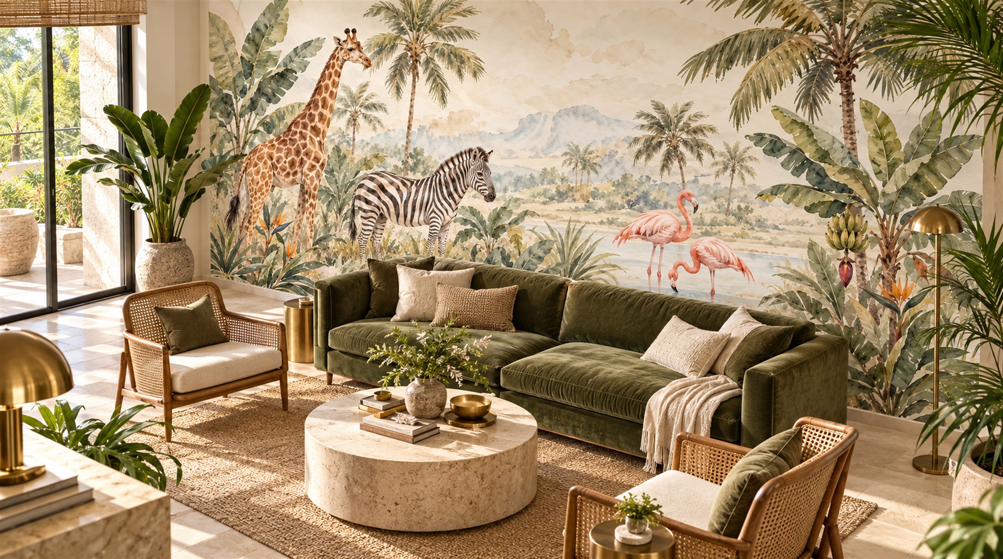 Neutral Safari Animals Wallpaper Mural Scene