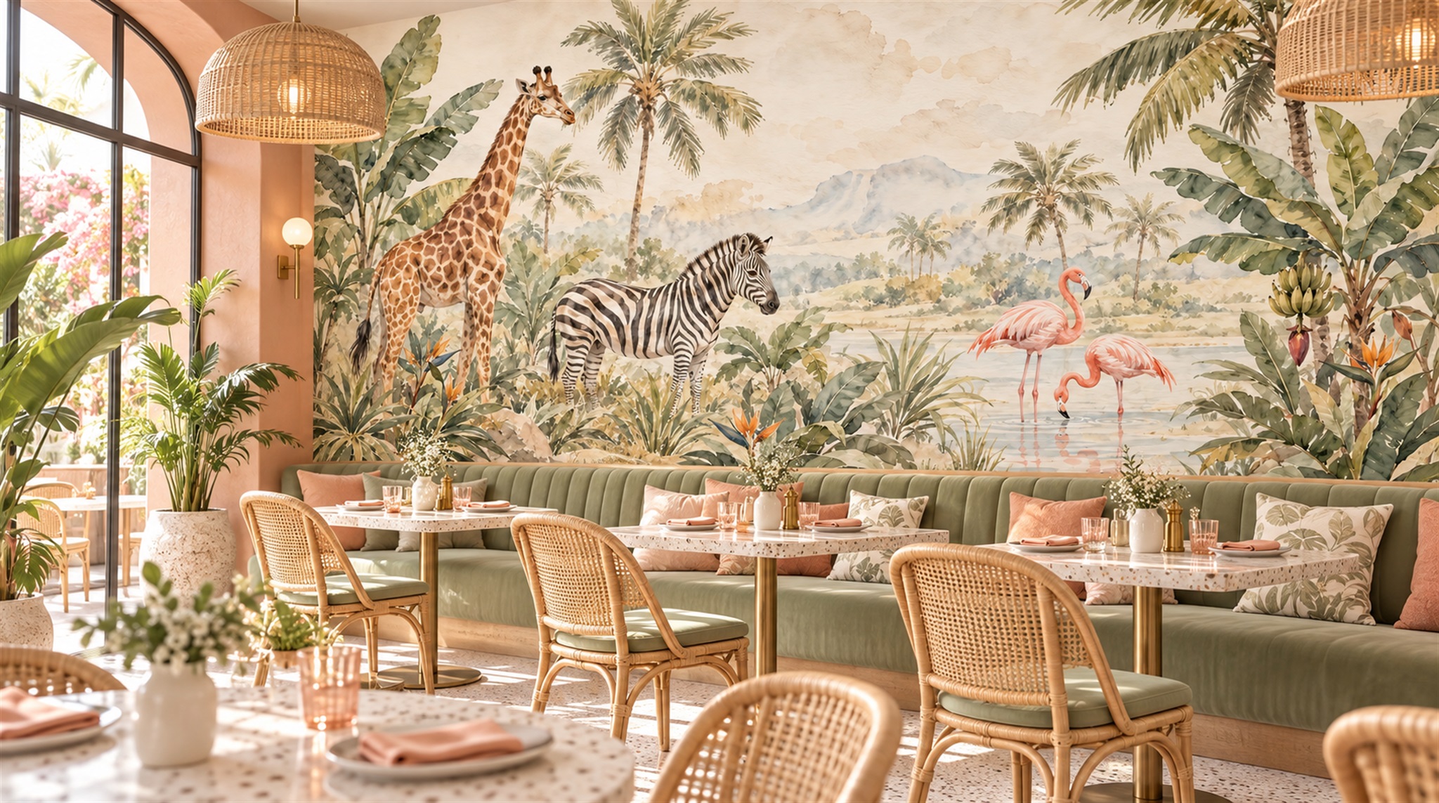 Neutral Safari Animals Wallpaper Mural Scene