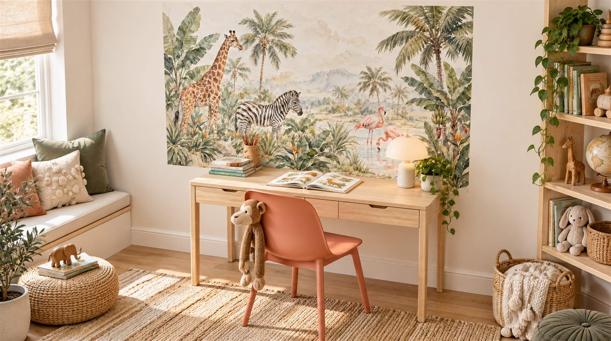 Neutral Safari Animals Wallpaper Mural Scene
