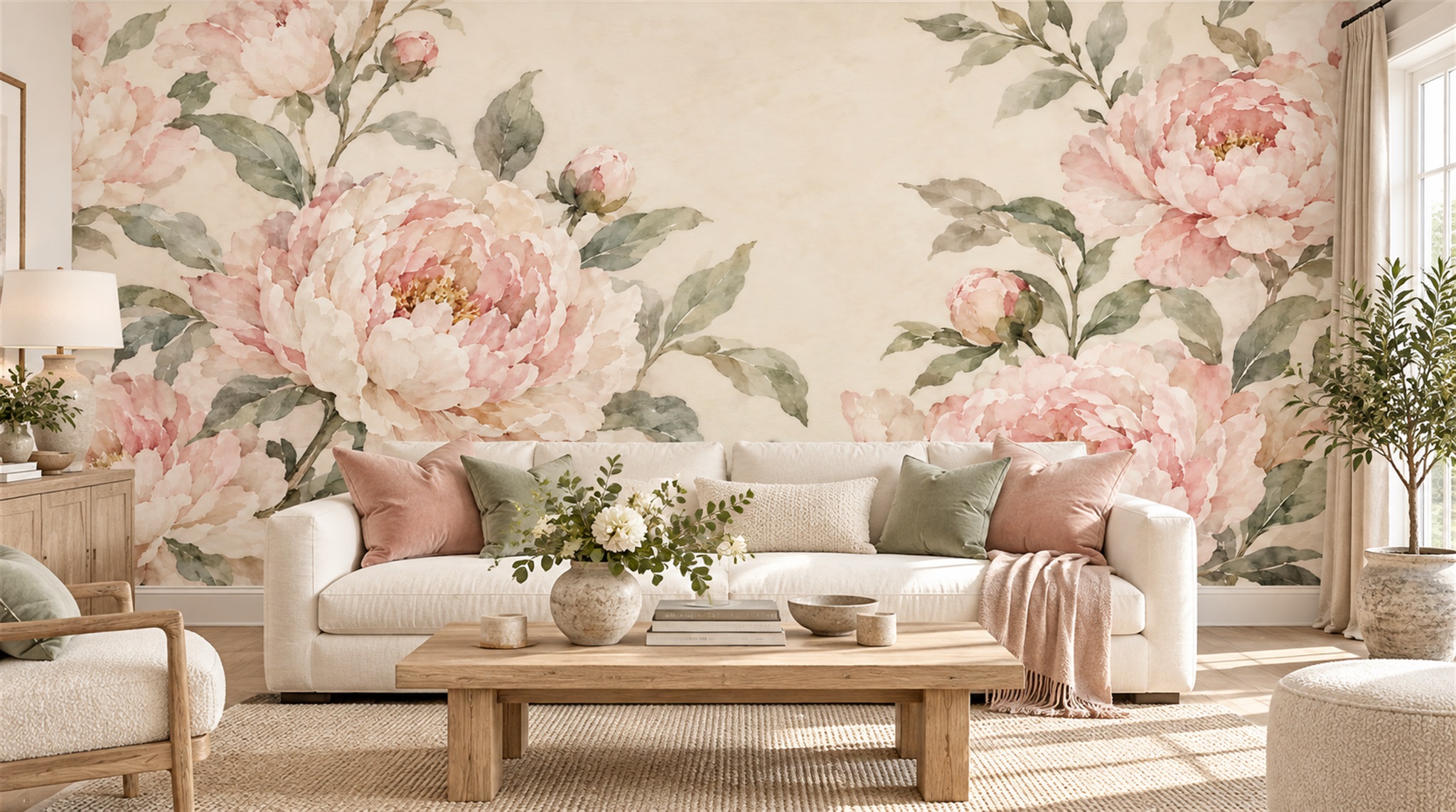 Pink Peony Flowers Wallpaper Mural Main