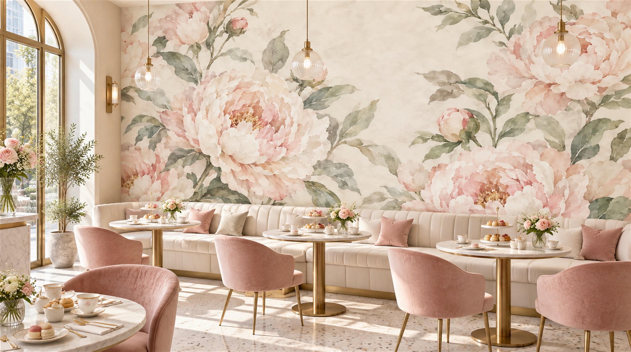 Pink Peony Flowers Wallpaper Mural Scene