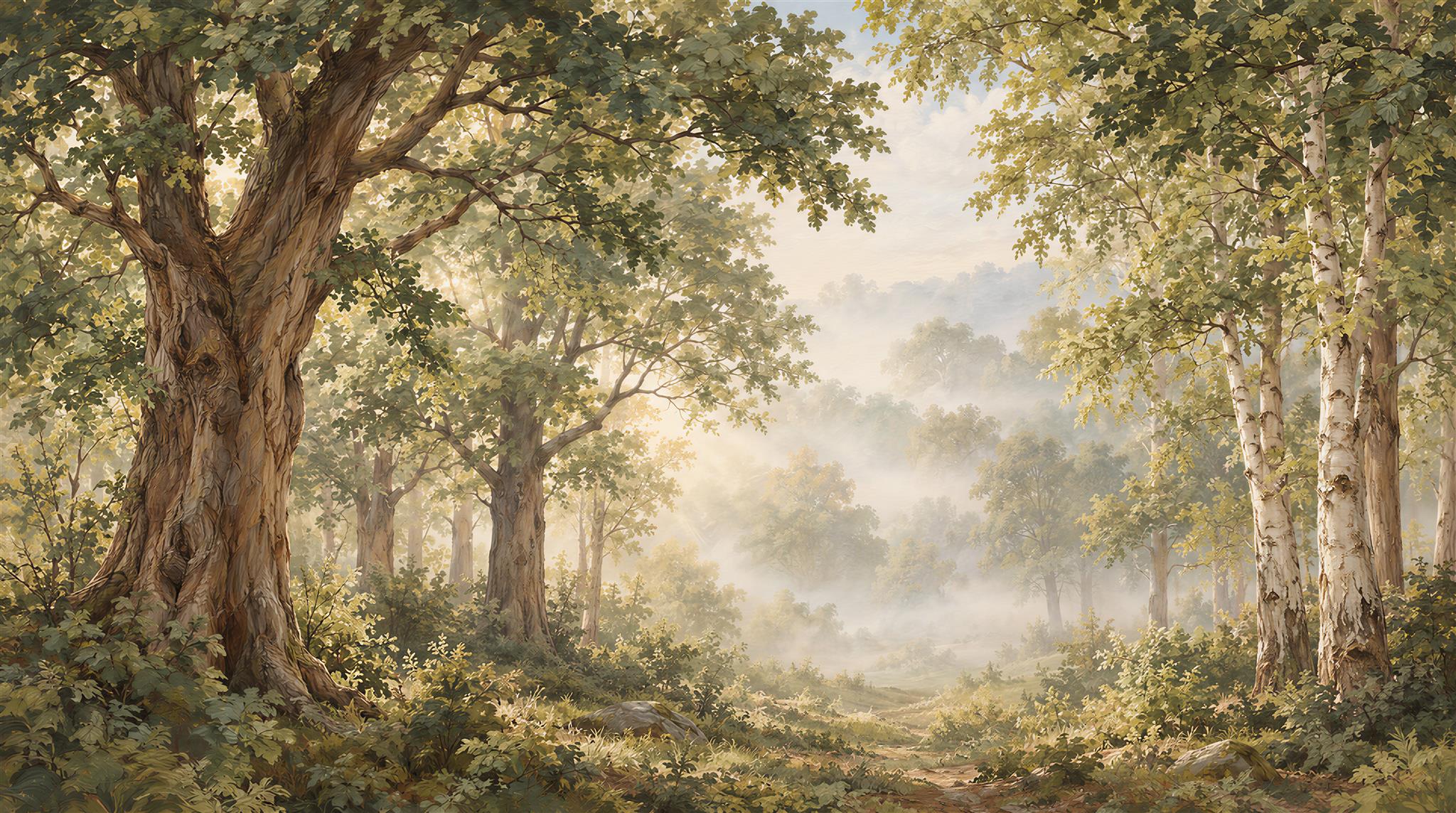 Green Woodland Trees Wallpaper Mural Main
