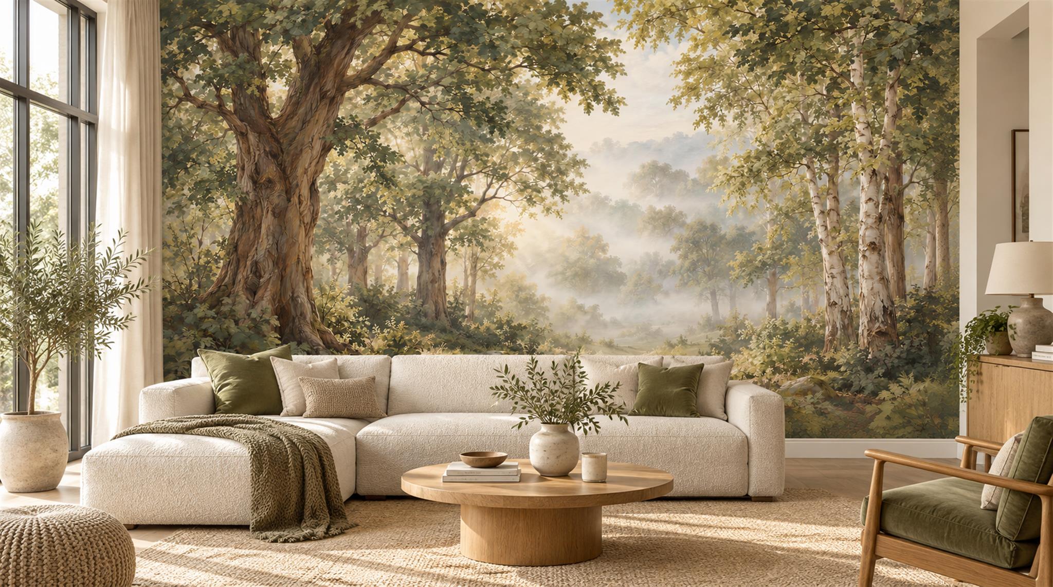 Green Woodland Trees Wallpaper Mural Main