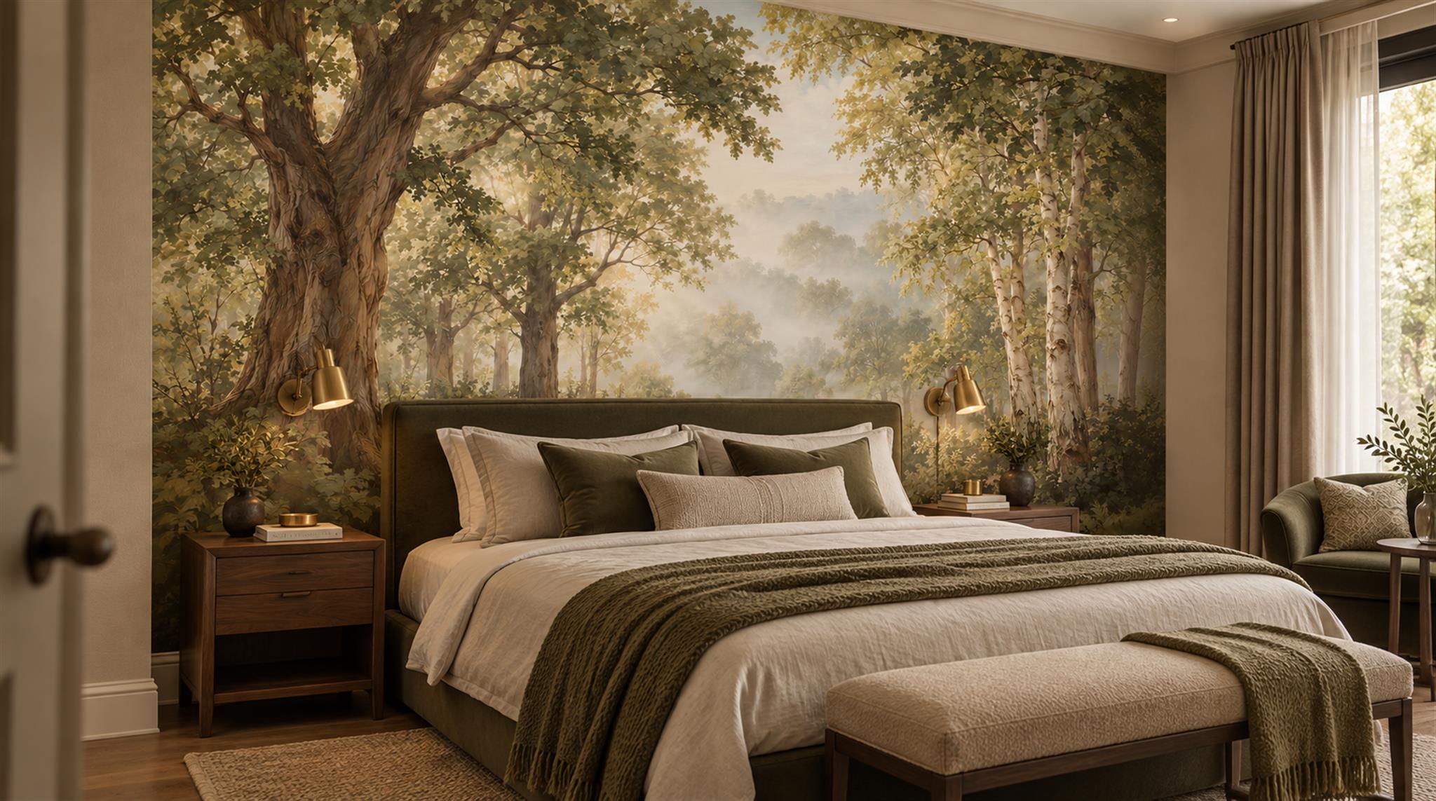 Green Woodland Trees Wallpaper Mural Scene