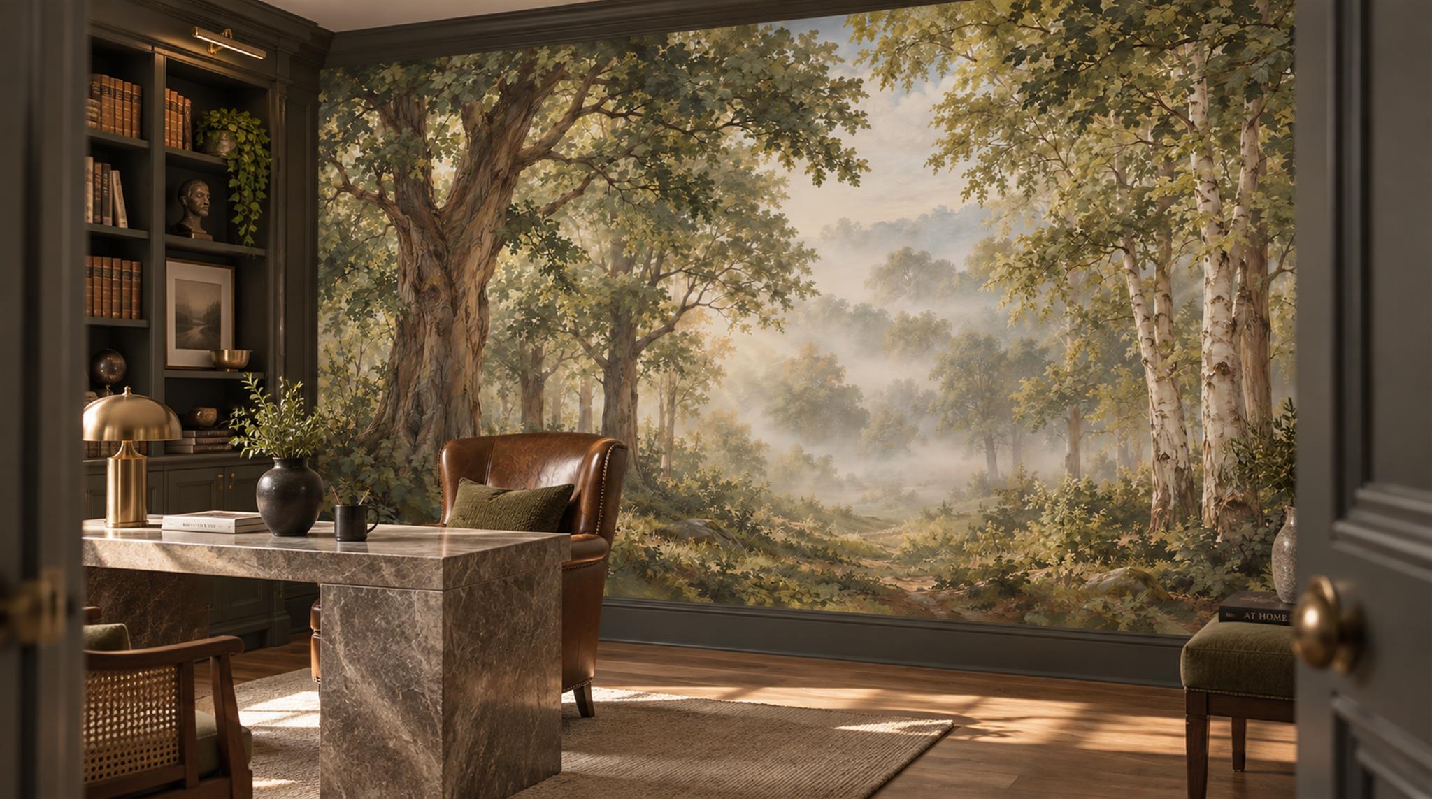 Green Woodland Trees Wallpaper Mural Scene