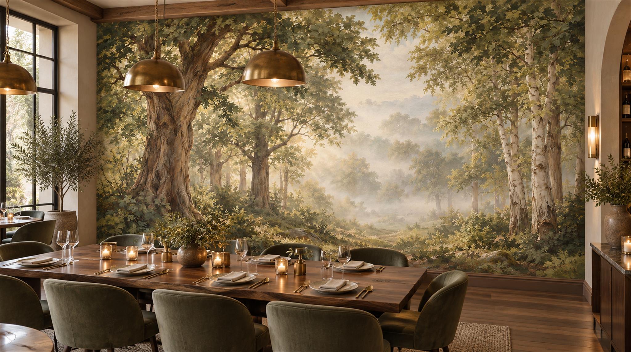 Green Woodland Trees Wallpaper Mural Scene