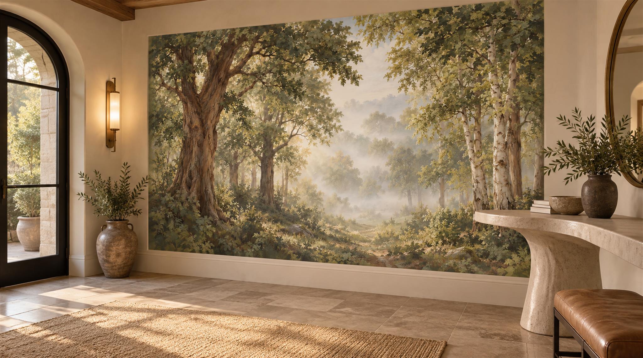 Green Woodland Trees Wallpaper Mural Scene
