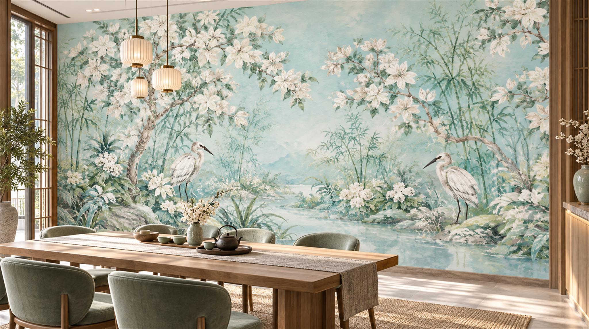 Sage Green Decorative Wall Art Wallpaper Mural Scene