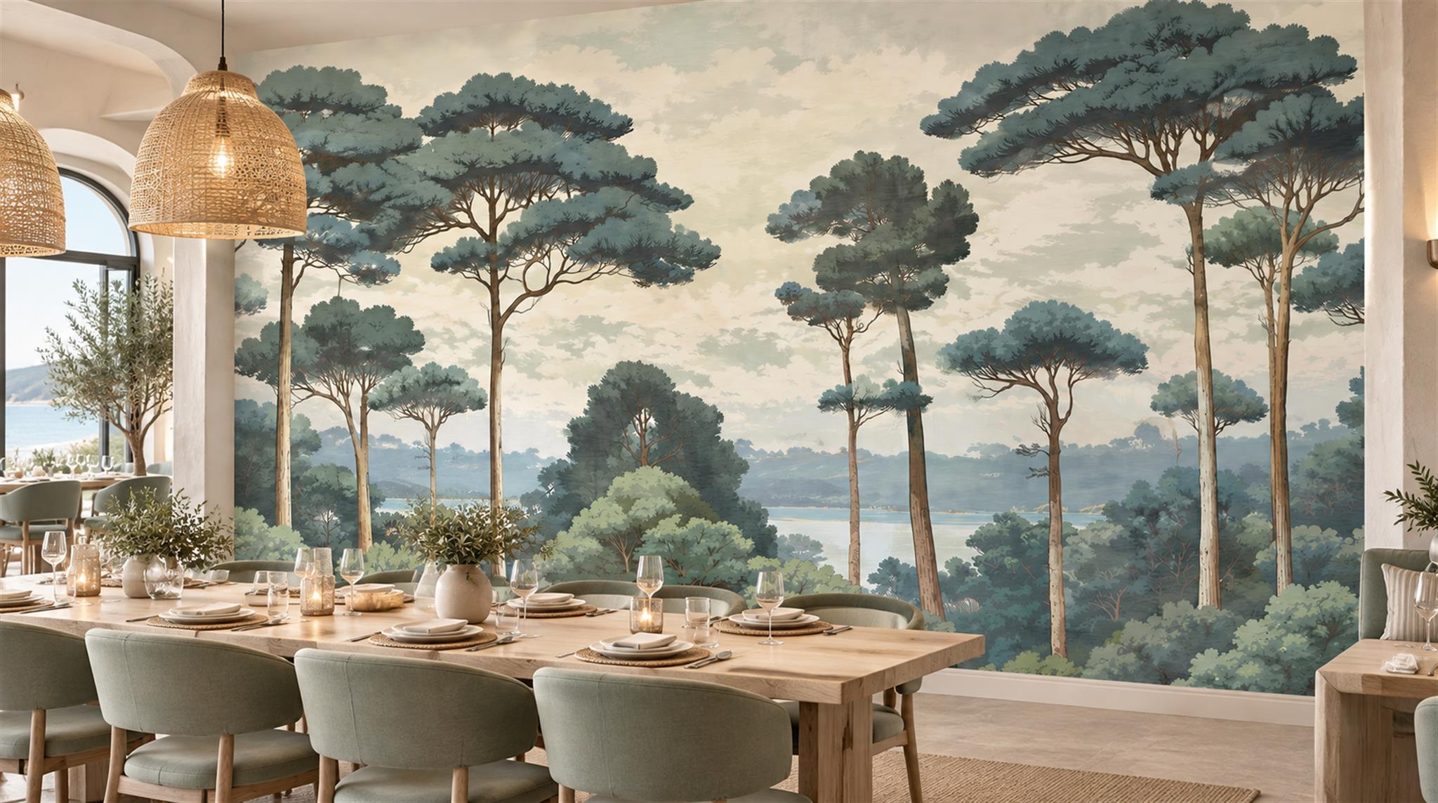 Sage Green Decorative Wall Art Wallpaper Mural Scene